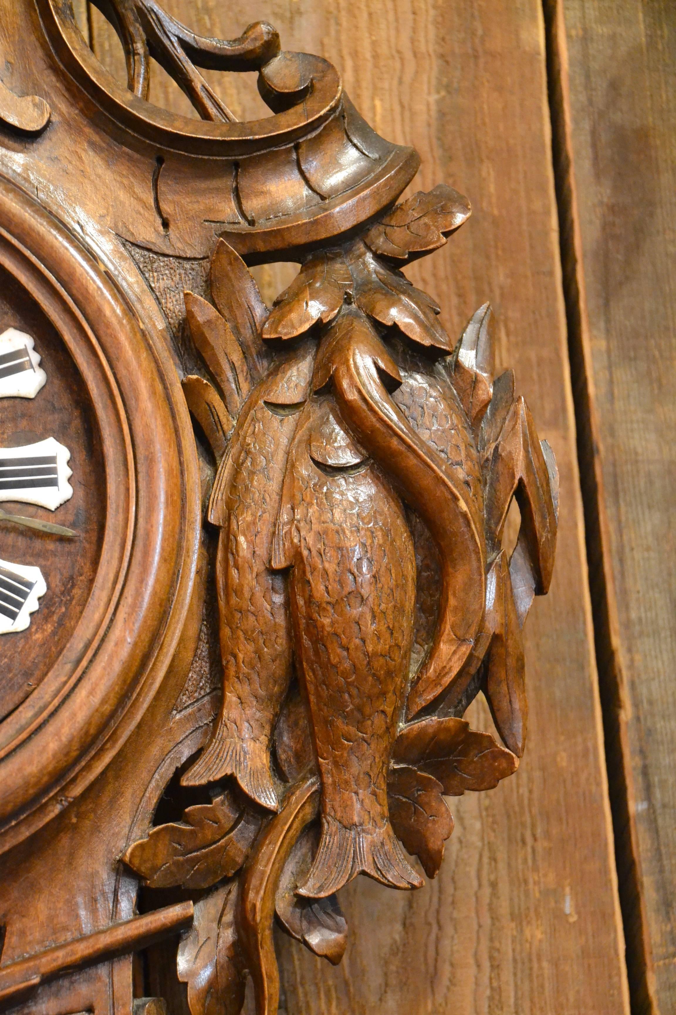 European Antique Carved Walnut Provincial Clock