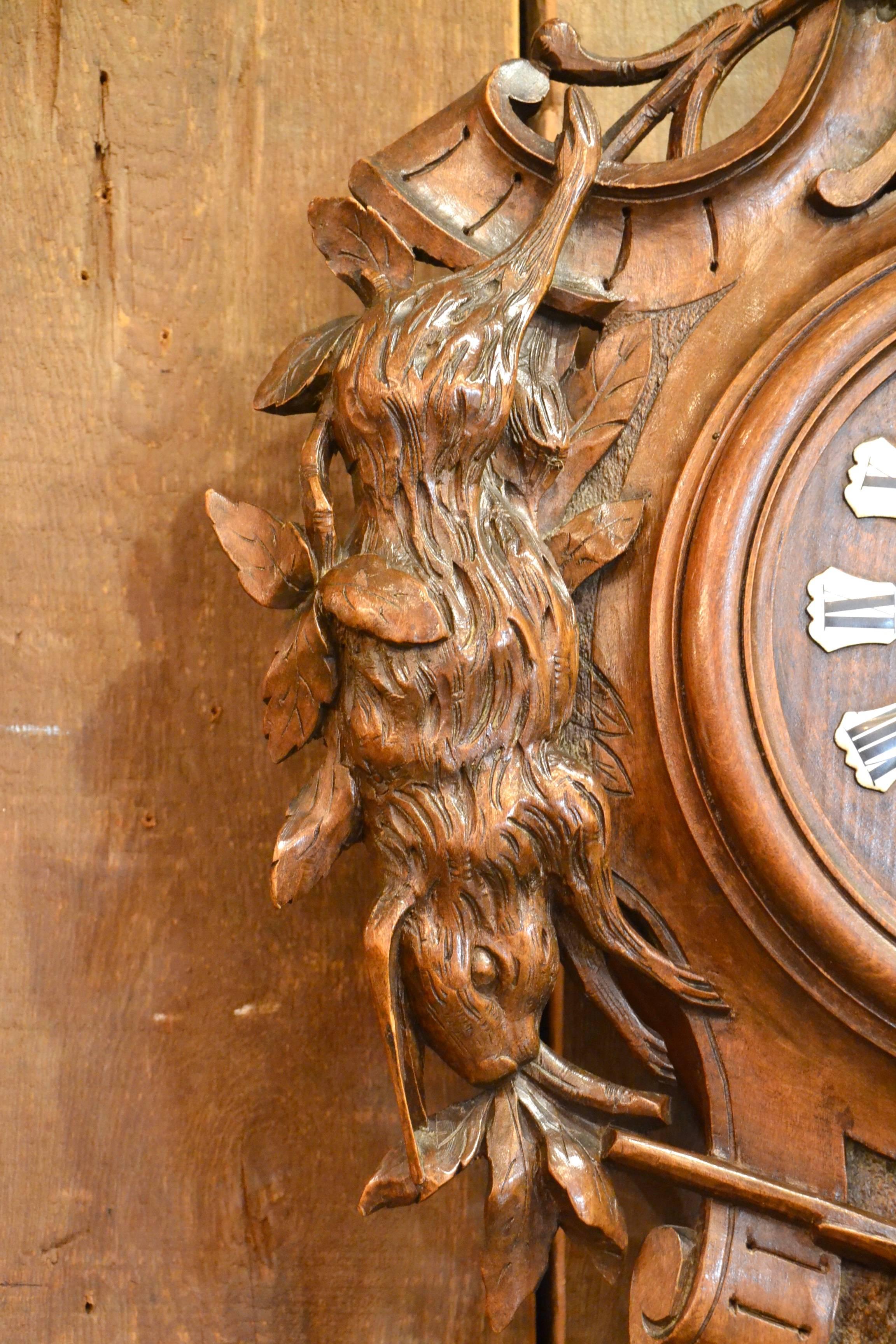 19th Century Antique Carved Walnut Provincial Clock