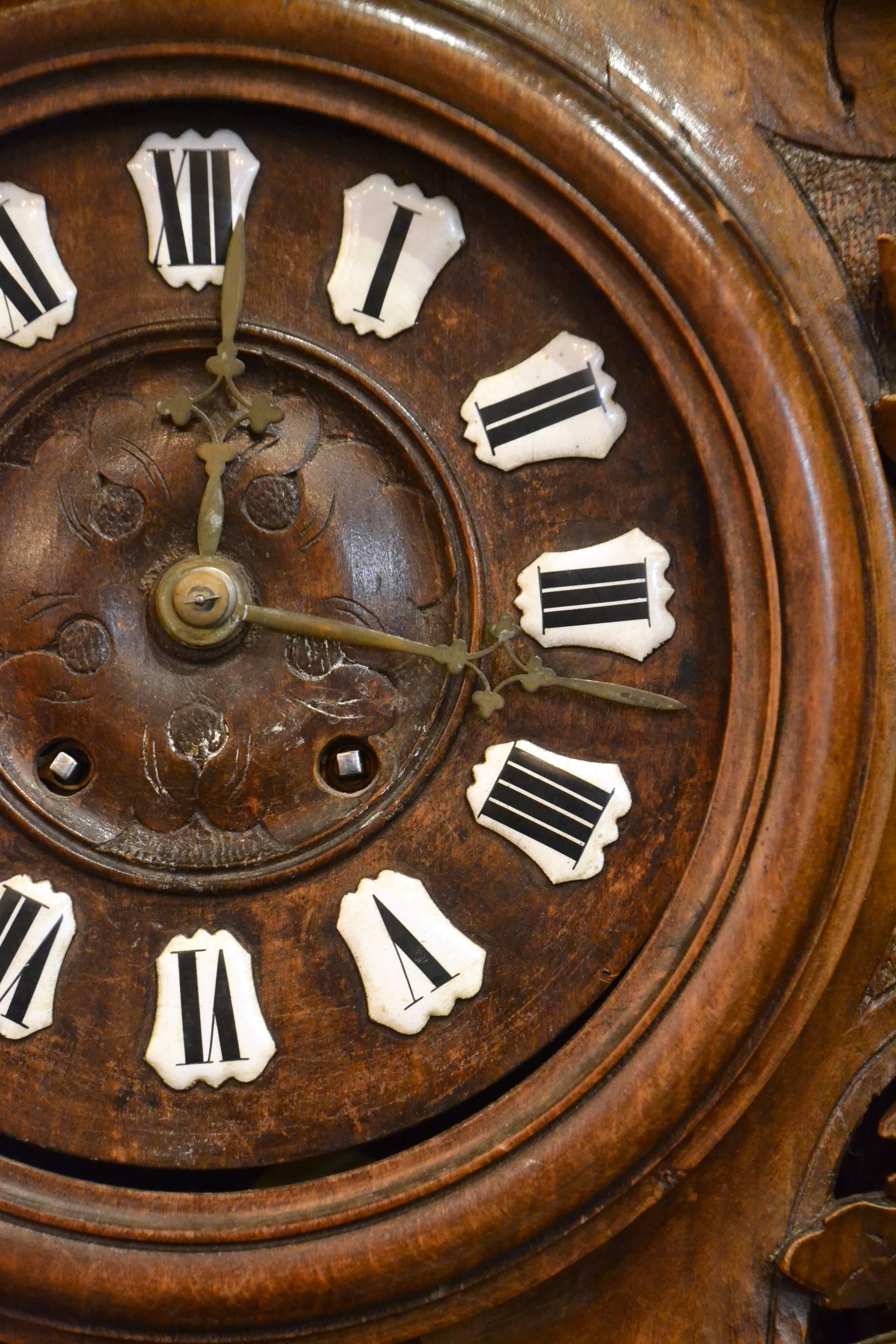 Antique Carved Walnut Provincial Clock 1