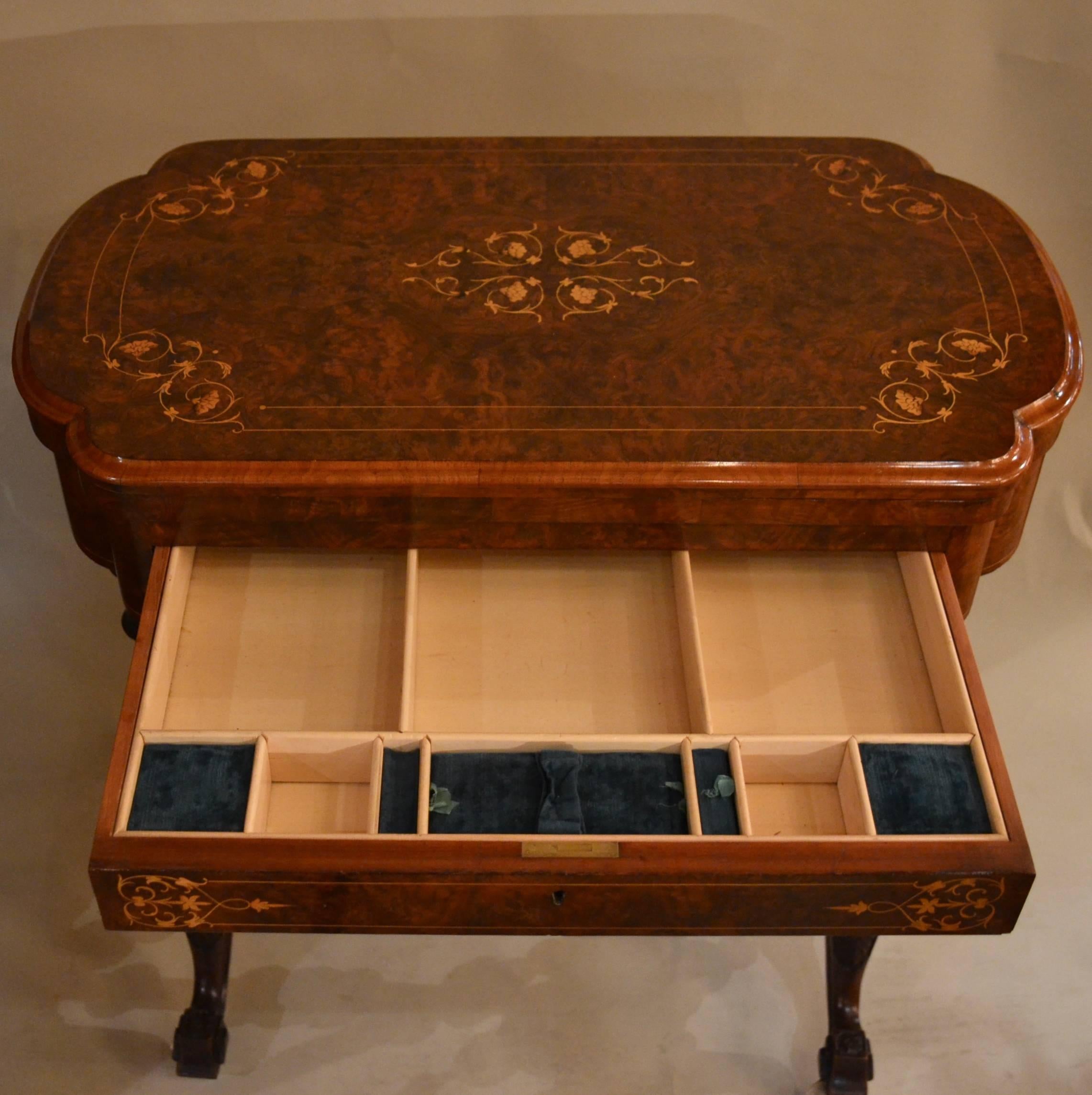 Late 19th Century Antique English Burled Walnut Games Table