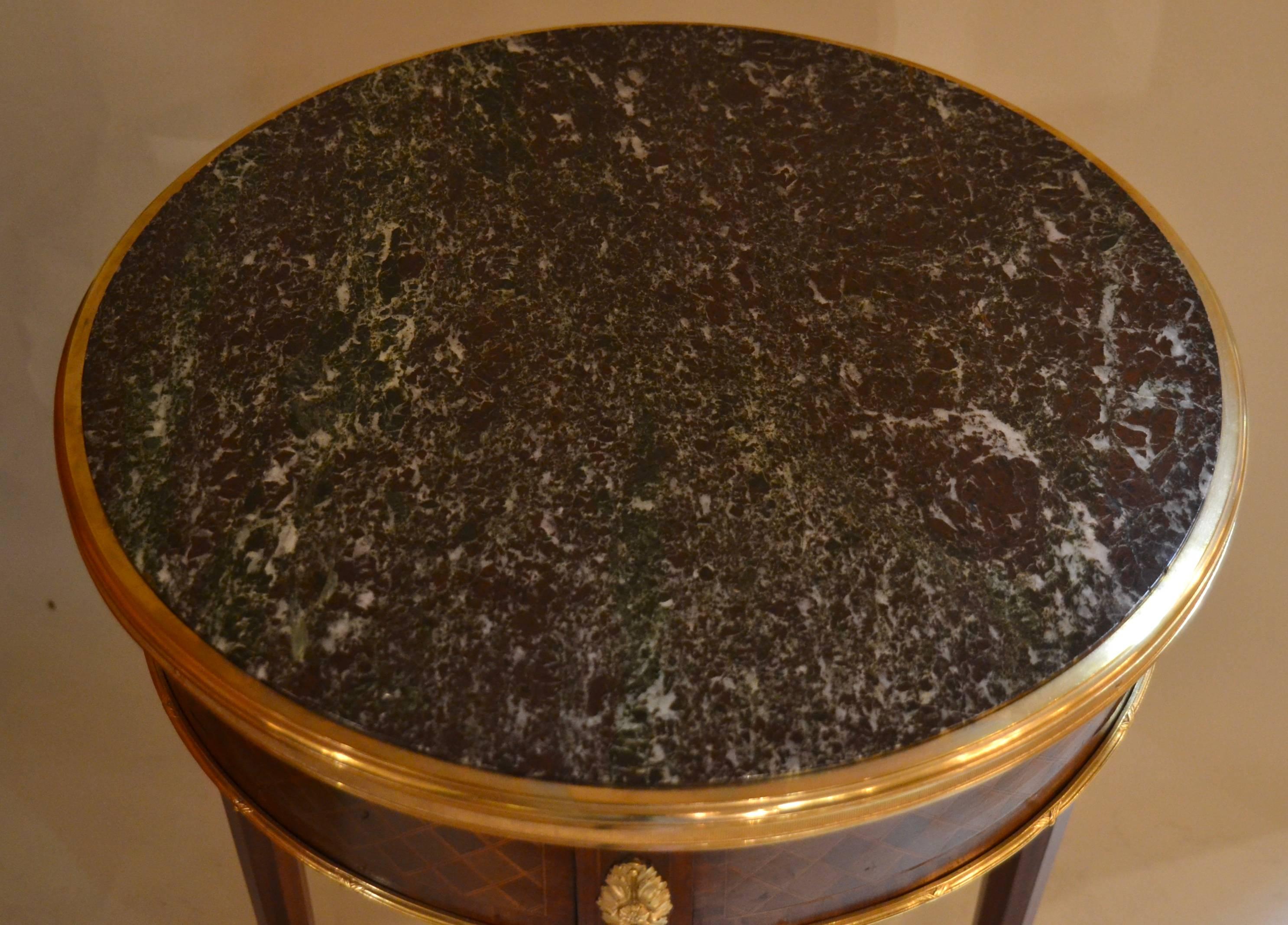 Antique French Marquetry Marble-Top Bouilliot Table In Good Condition For Sale In New Orleans, LA