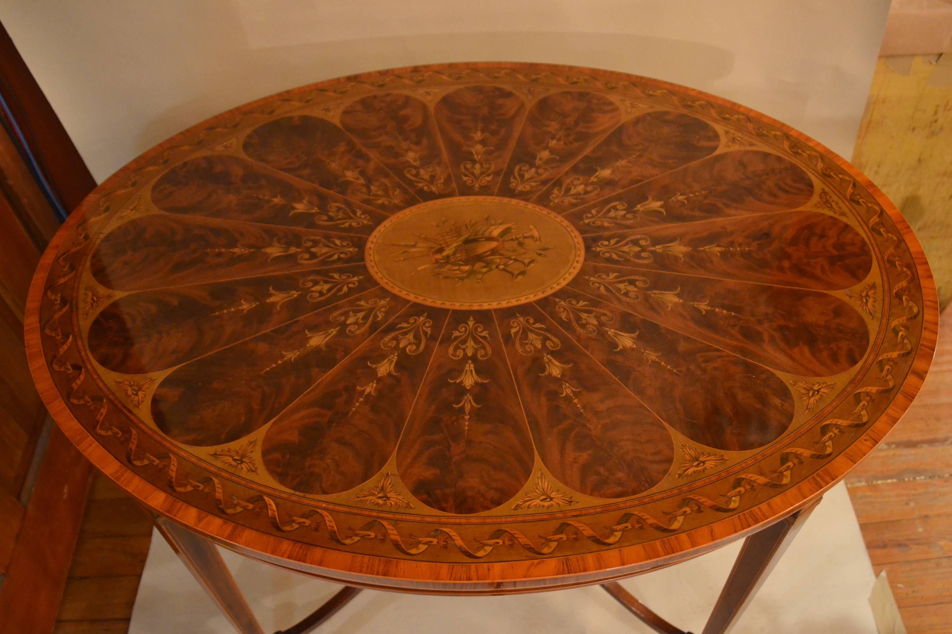 Inlay Antique English Mahogany Satinwood Inlaid Table For Sale
