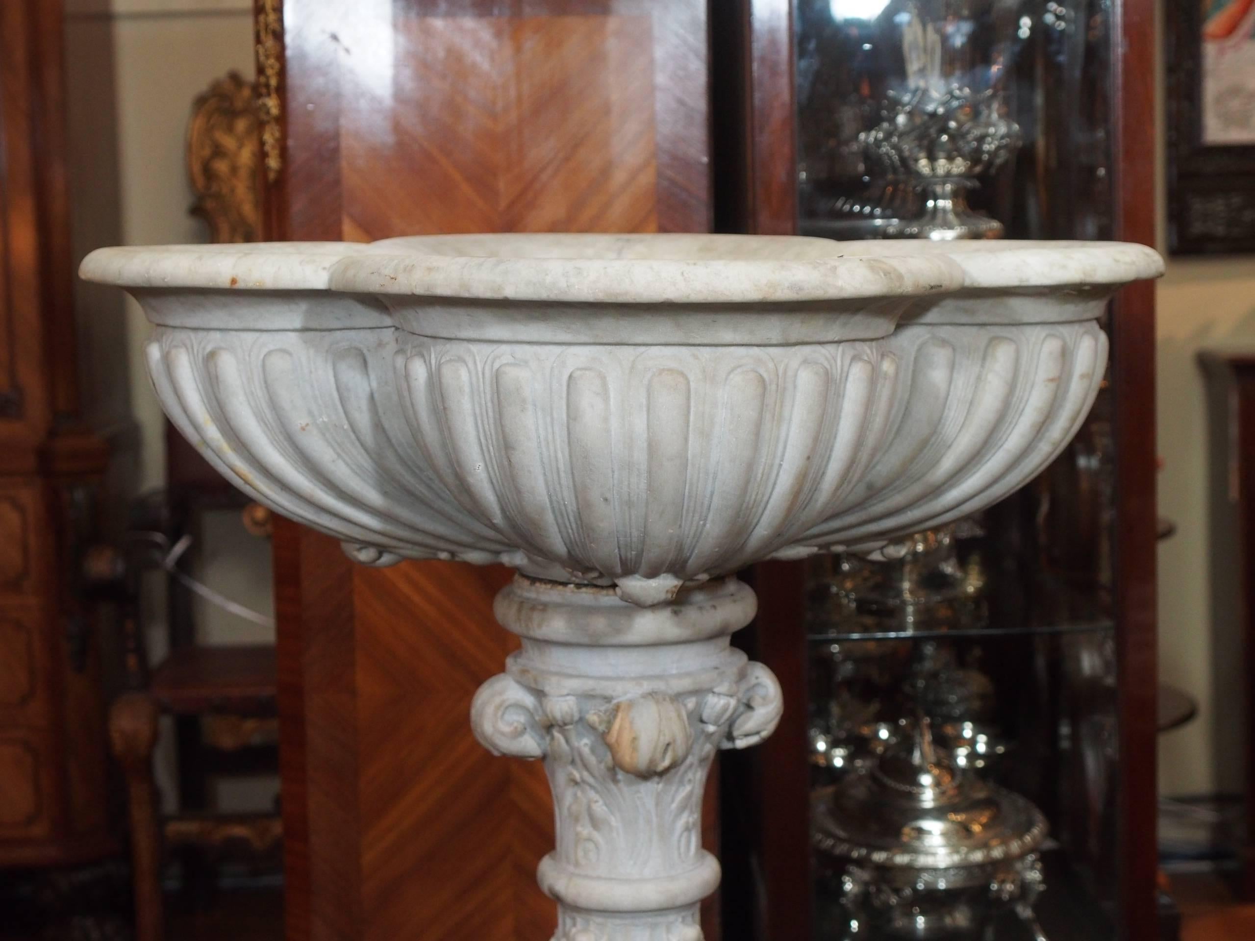Antique carved Carrara marble bird bath.
