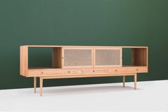 Tinselor Cabinet by Tretiak Works, Elm Credenza with Handcrafted Cane Doors