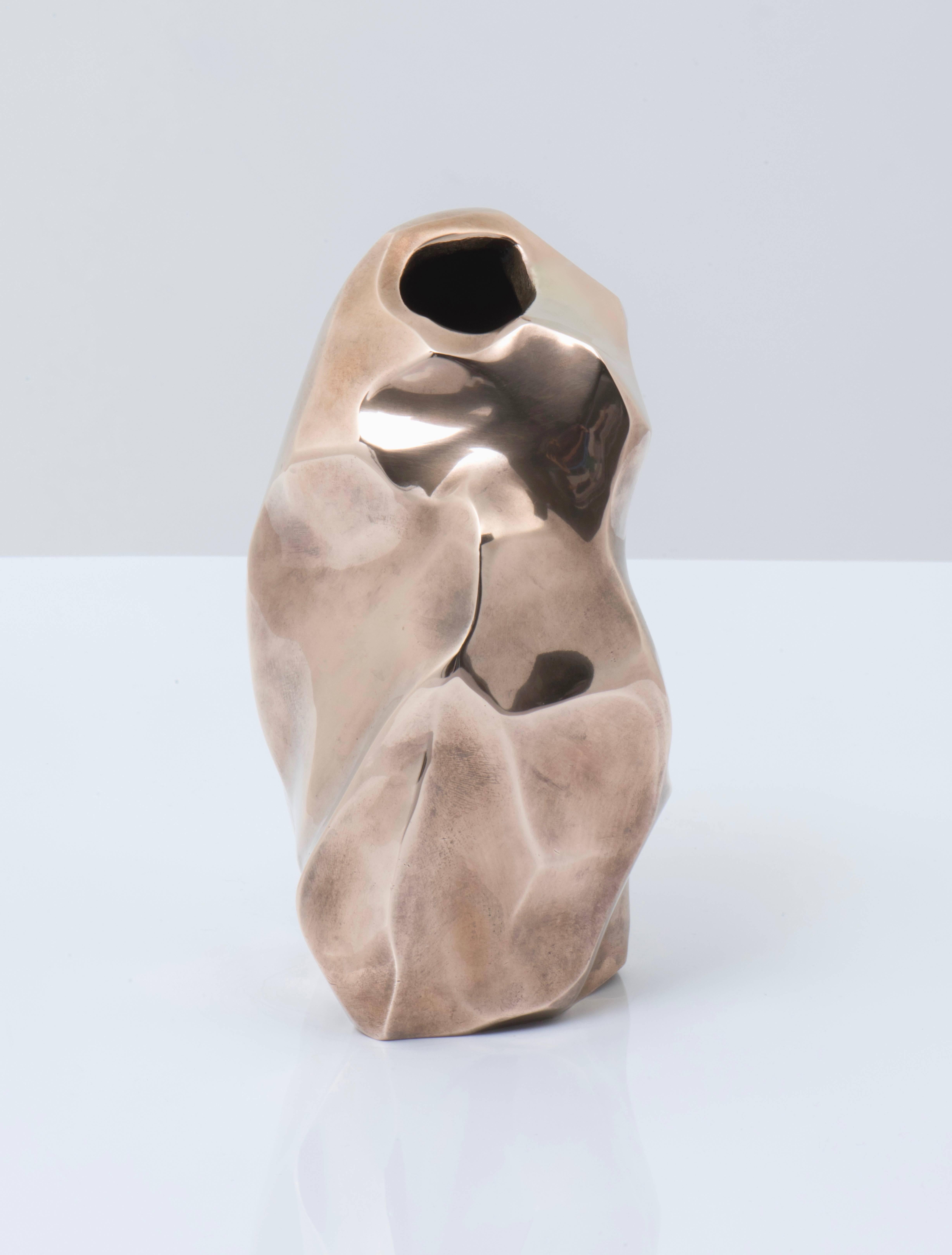 French Unique Asymmetric Bronze Sculptural Vase by Michel Jaubert, 1960 For Sale
