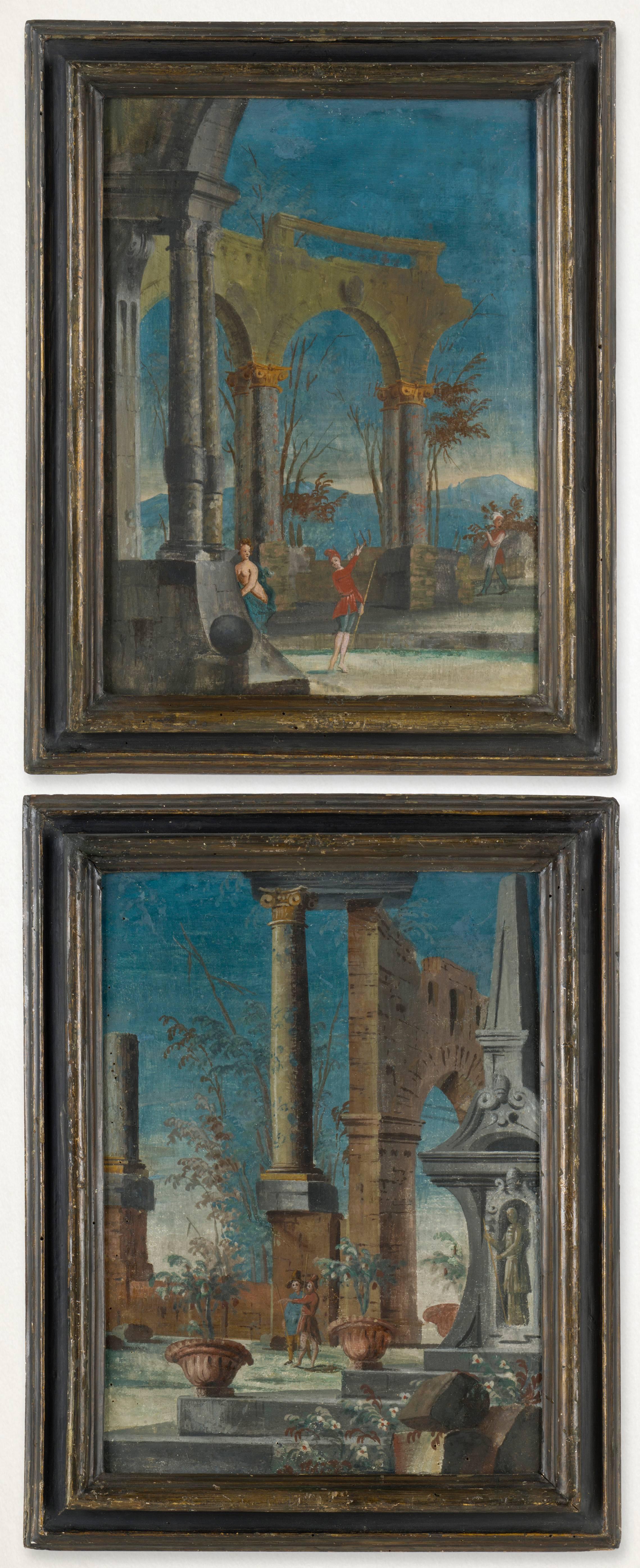 Pair of Venetian Commedia dell'Arte Paintings, Italy 18th Century For Sale 1