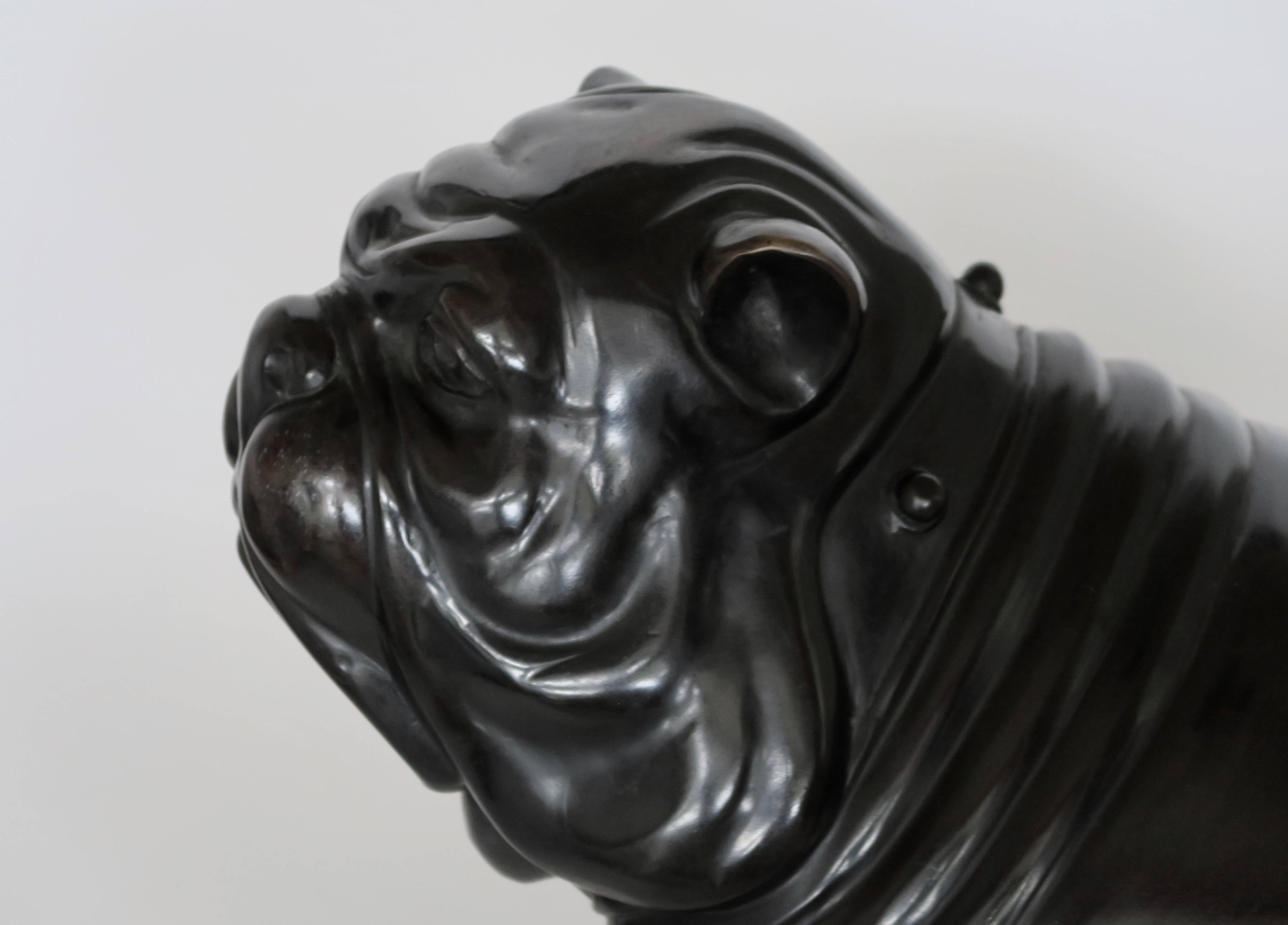 French Real Size English Bulldog Bronze Sculpture, 1970s
