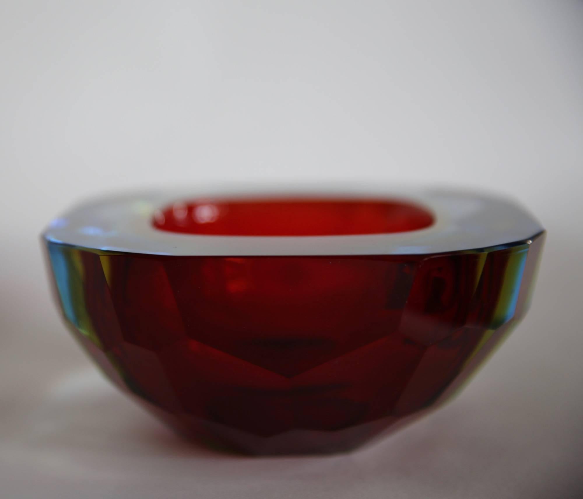 Italian Murano Sommerso Diamond Faceted Geode Bowl by Mandruzzato