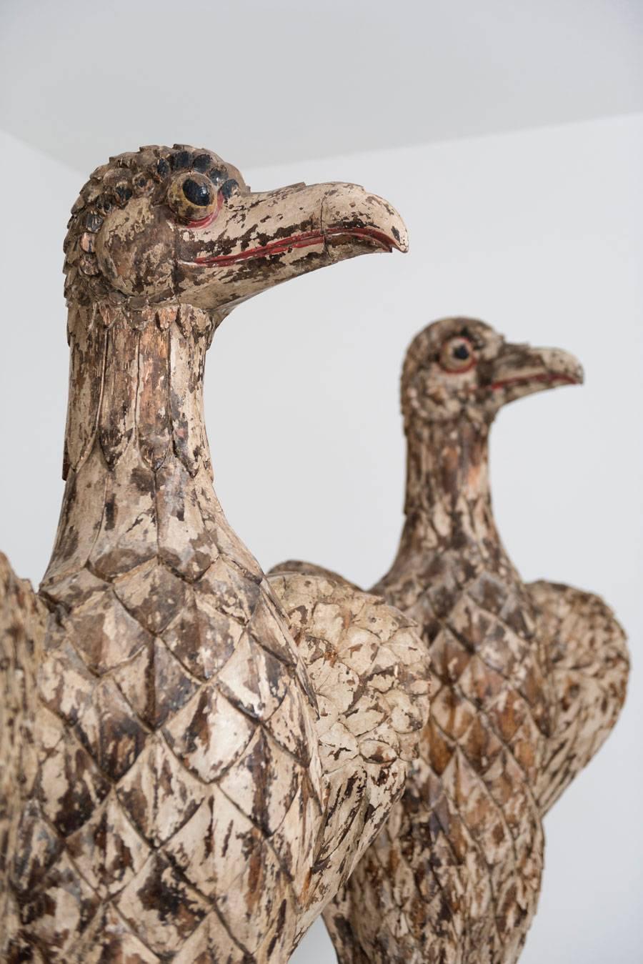 20th Century Giant Polychromed Eagles Couple, circa 1900 - Spectacular: 100 inches Height For Sale