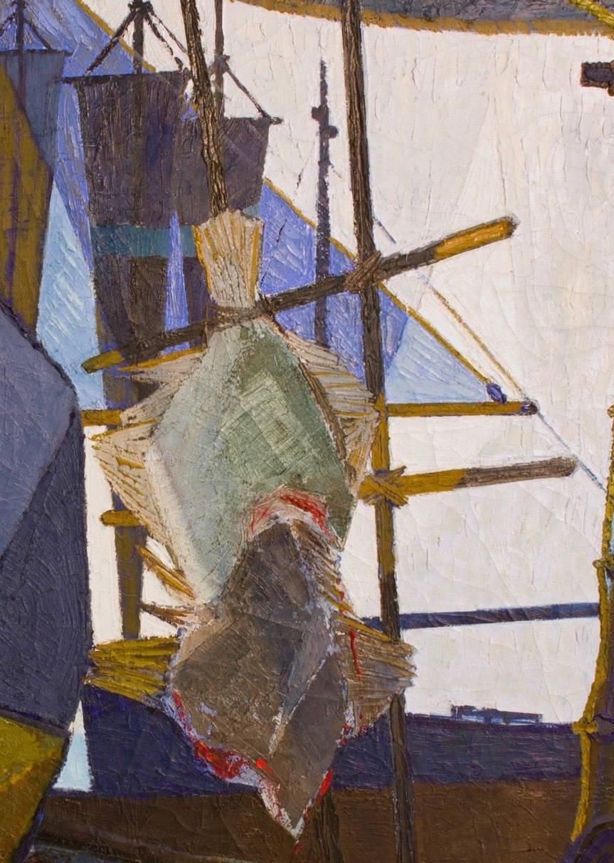 Spectacular Danish Panel of the 1950's: The Fisherman  (65 x 52 inches)  In Excellent Condition For Sale In Brussels, BE