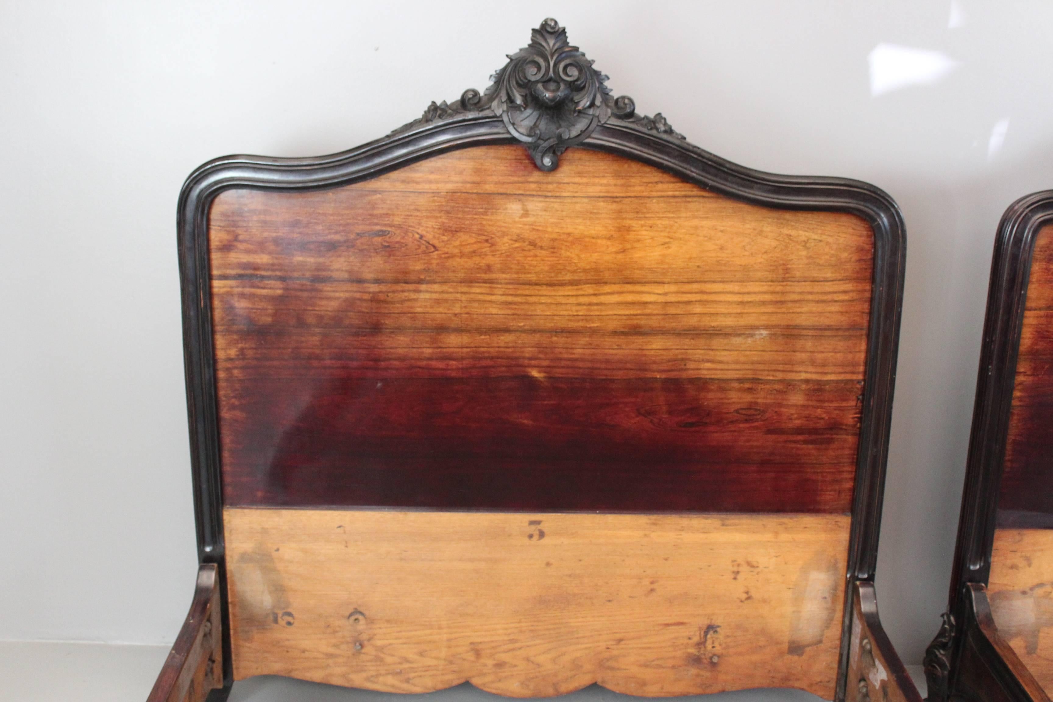 Louis XV Pair of Antique French Rosewood Beds For Sale