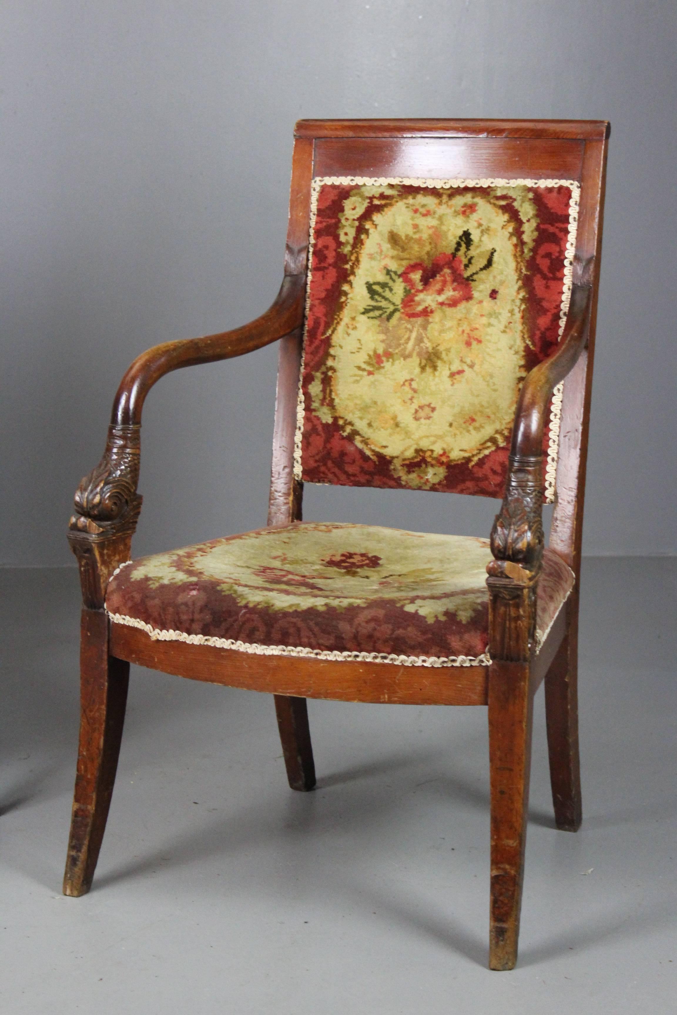Pair of French Chairs 19th Century Charles X In Distressed Condition For Sale In Redruth, GB