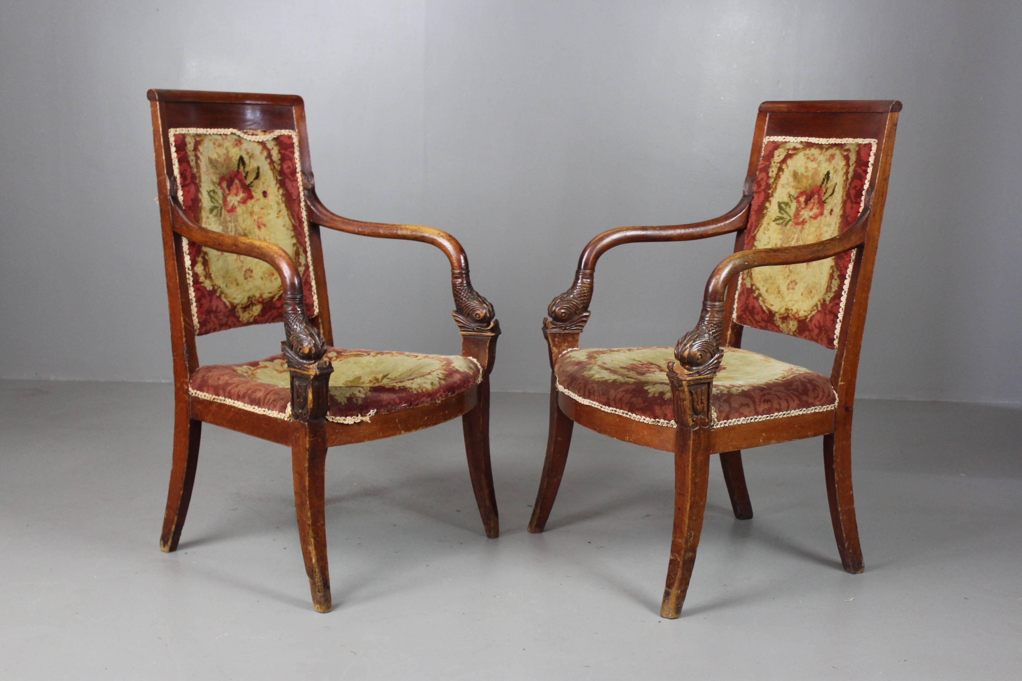 Pair of French Chairs 19th Century Charles X For Sale 6