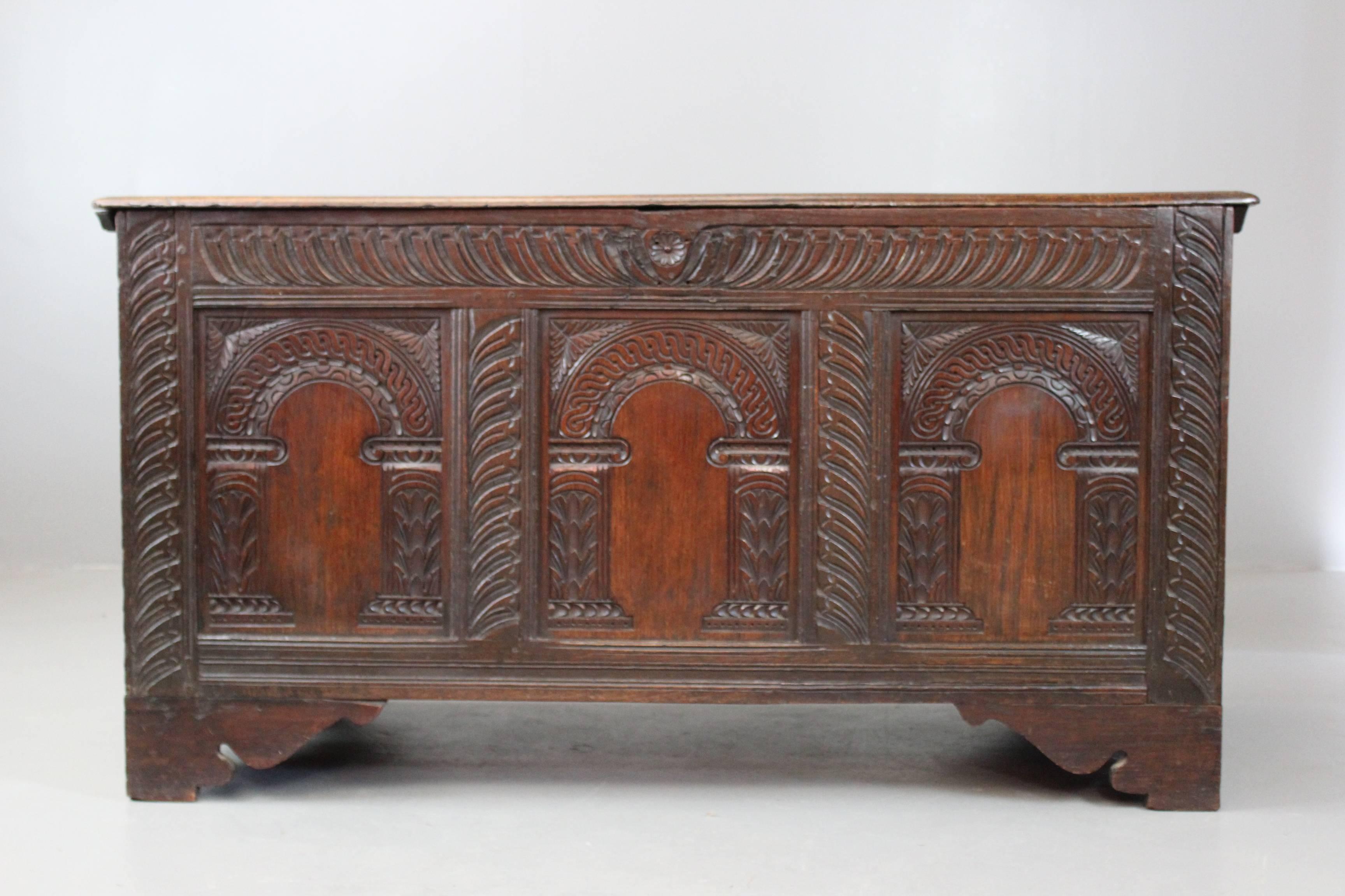 Medieval Antique Oak Coffer, 18th Century