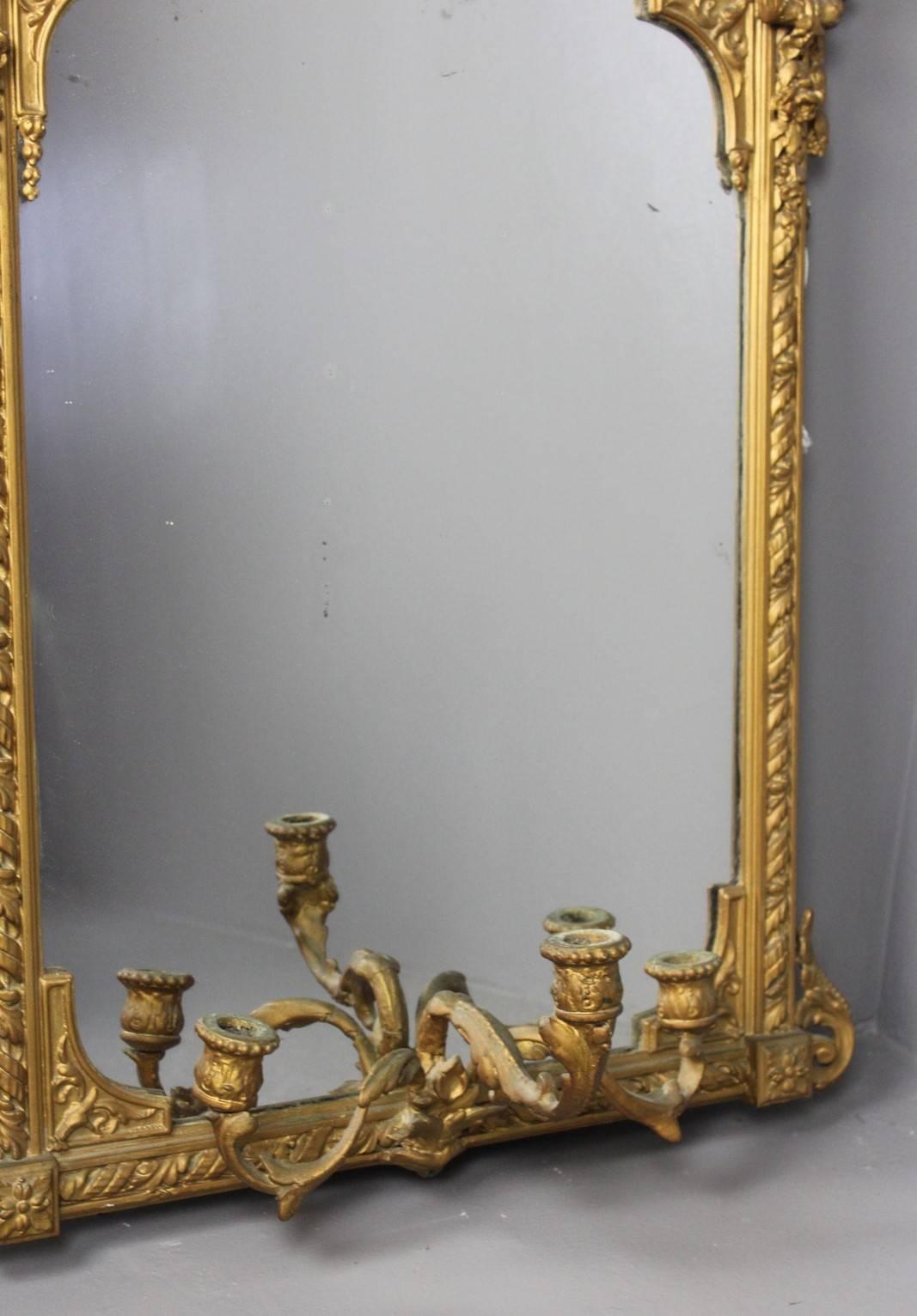French Antique Ornate Gilt Mirror Girandole For Sale