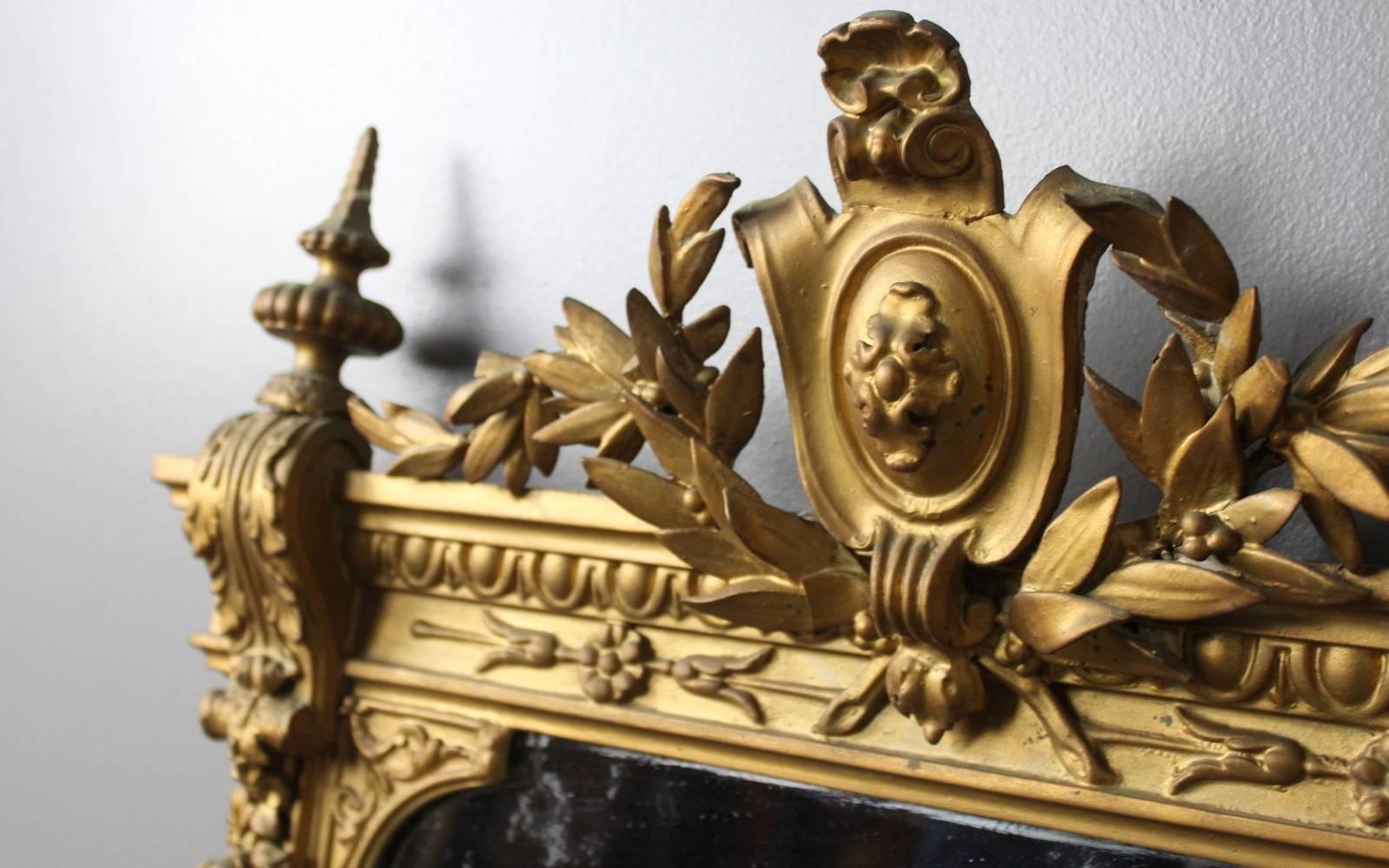 19th Century Antique Ornate Gilt Mirror Girandole For Sale