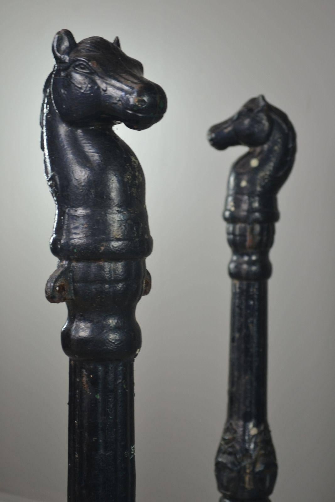 Pair of Antique Cast Iron Horse Hitching Posts For Sale 1