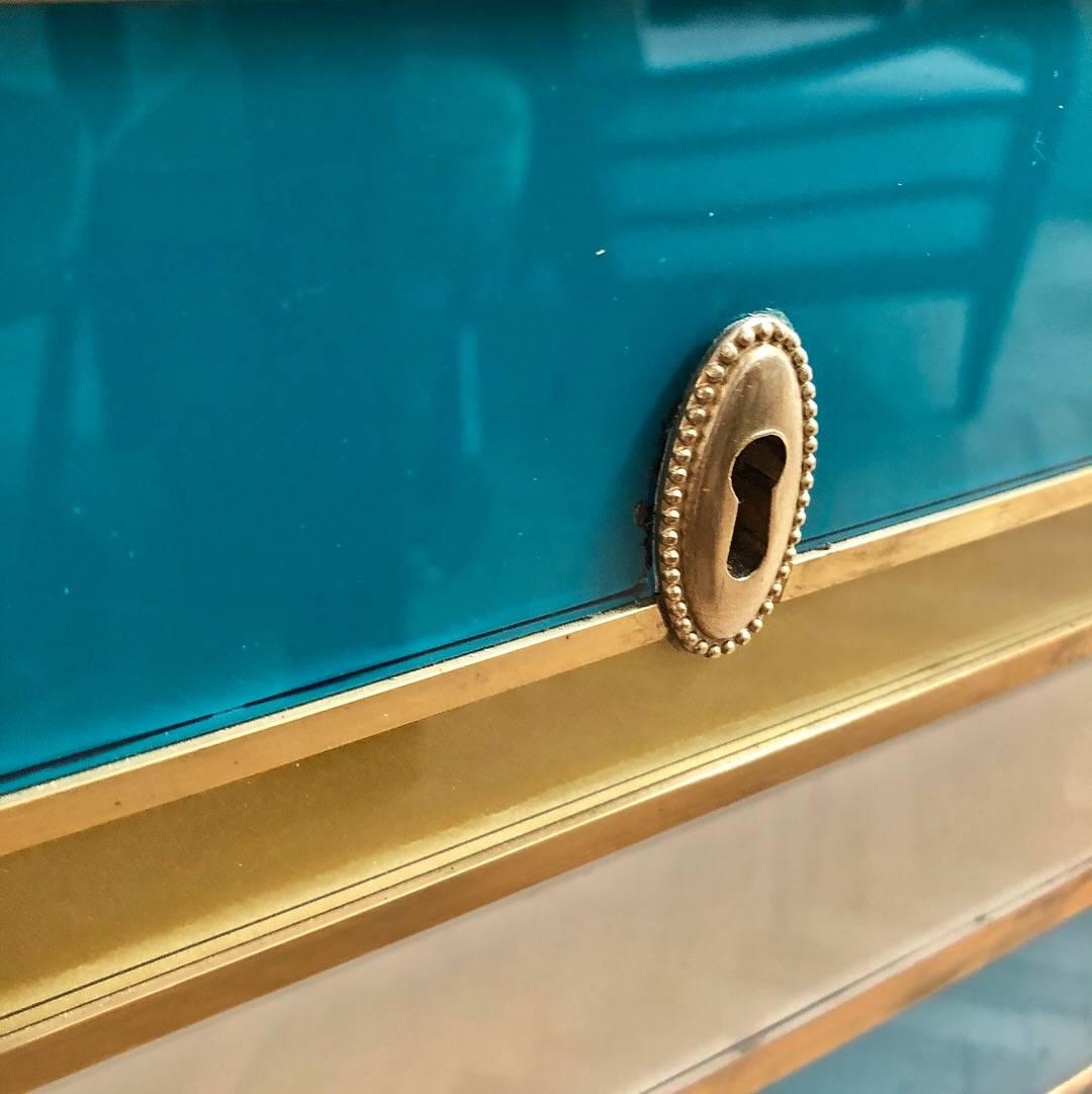 Mid-Century Modern Rare, Gilt Brass and Enameled Glass Sideboard French, 1960s