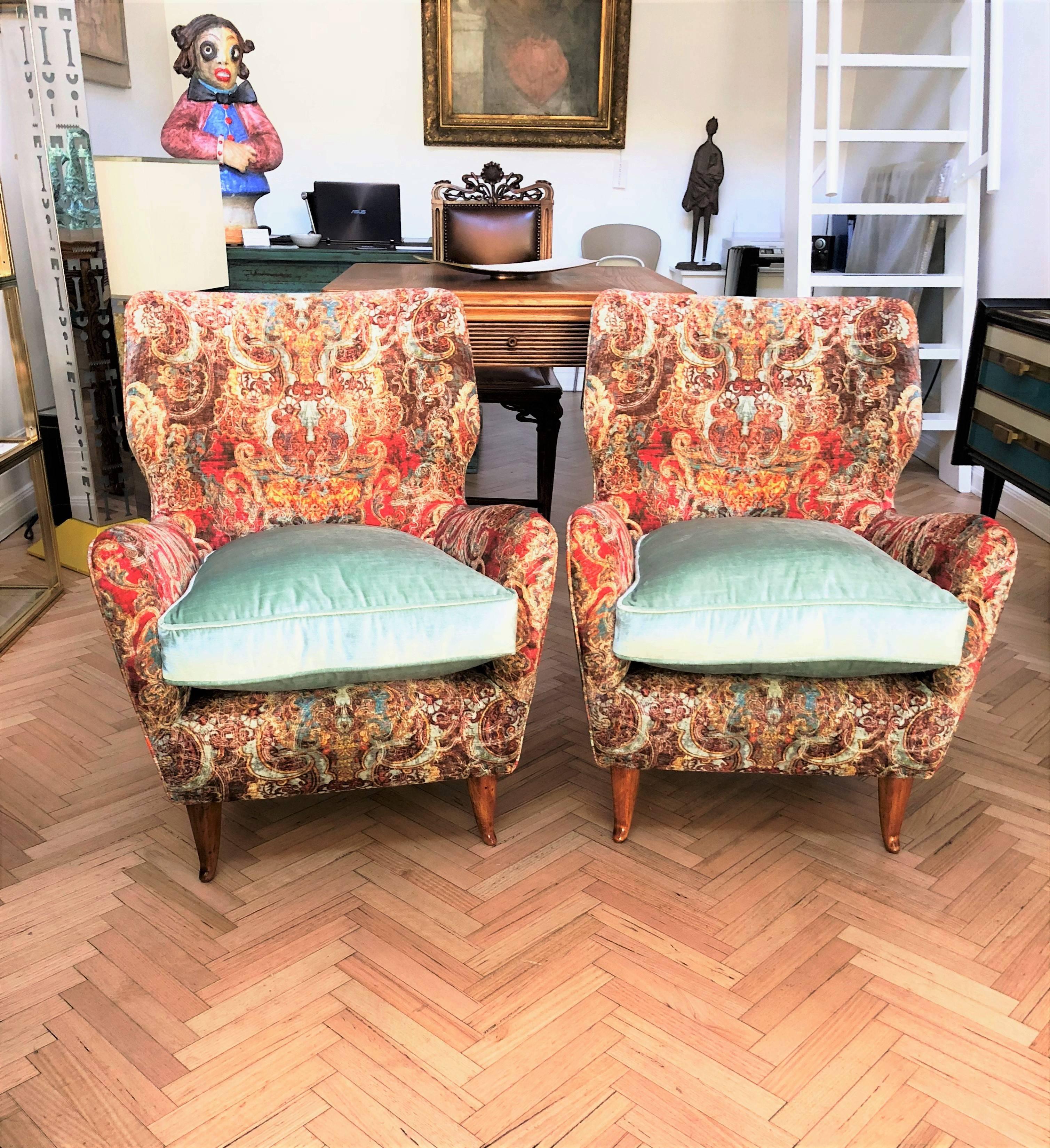 Fabric Pair of Italian Lounge Chairs for Hotel Bristol Merano, circa 1949