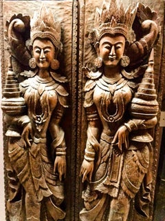 Pair of South East Asian Carved Hardwood Goddess Panels