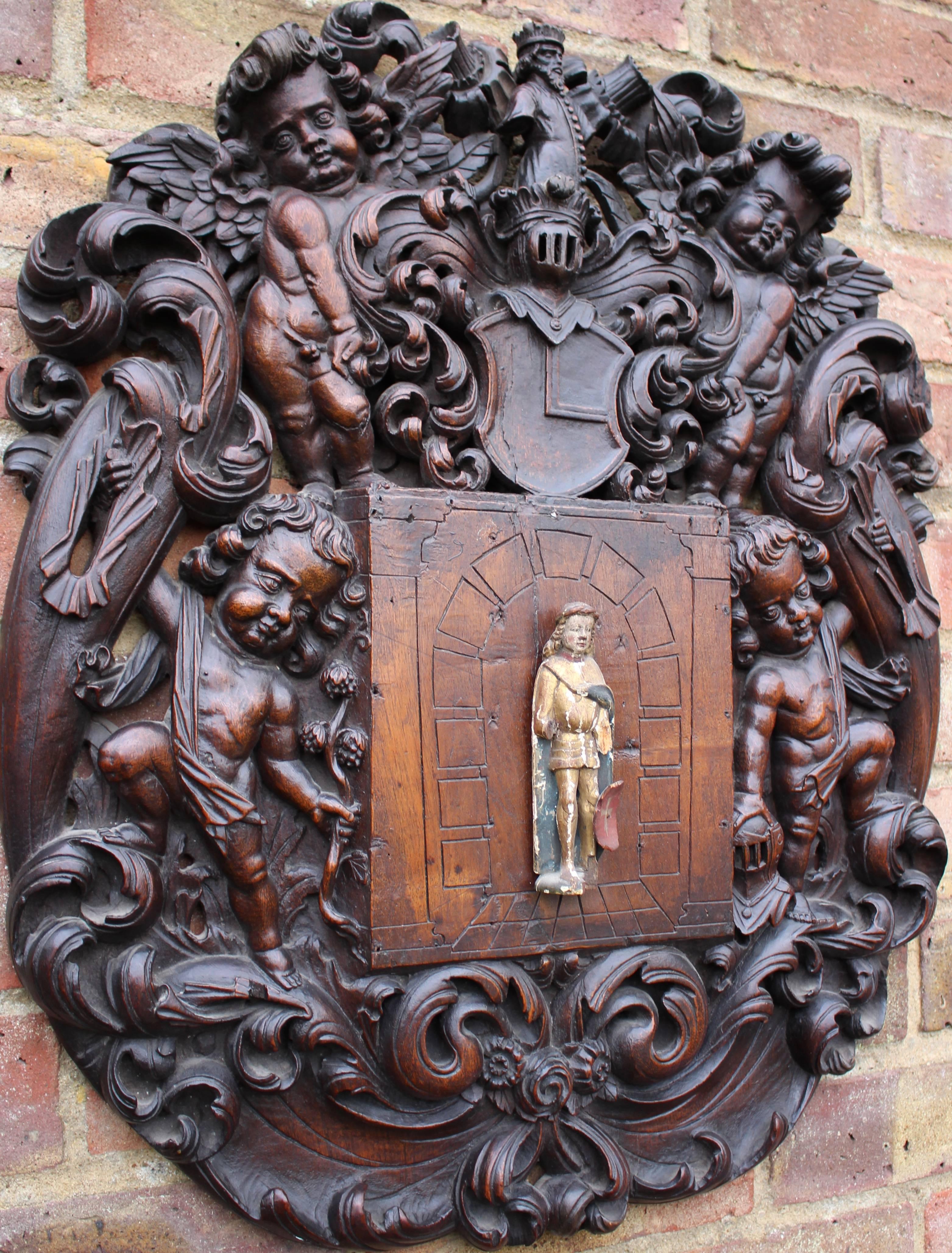 18th Century and Earlier 17th Century Carved Dutch Armorial Panel, Estate of Late Dr Yvonne Hackenbroch