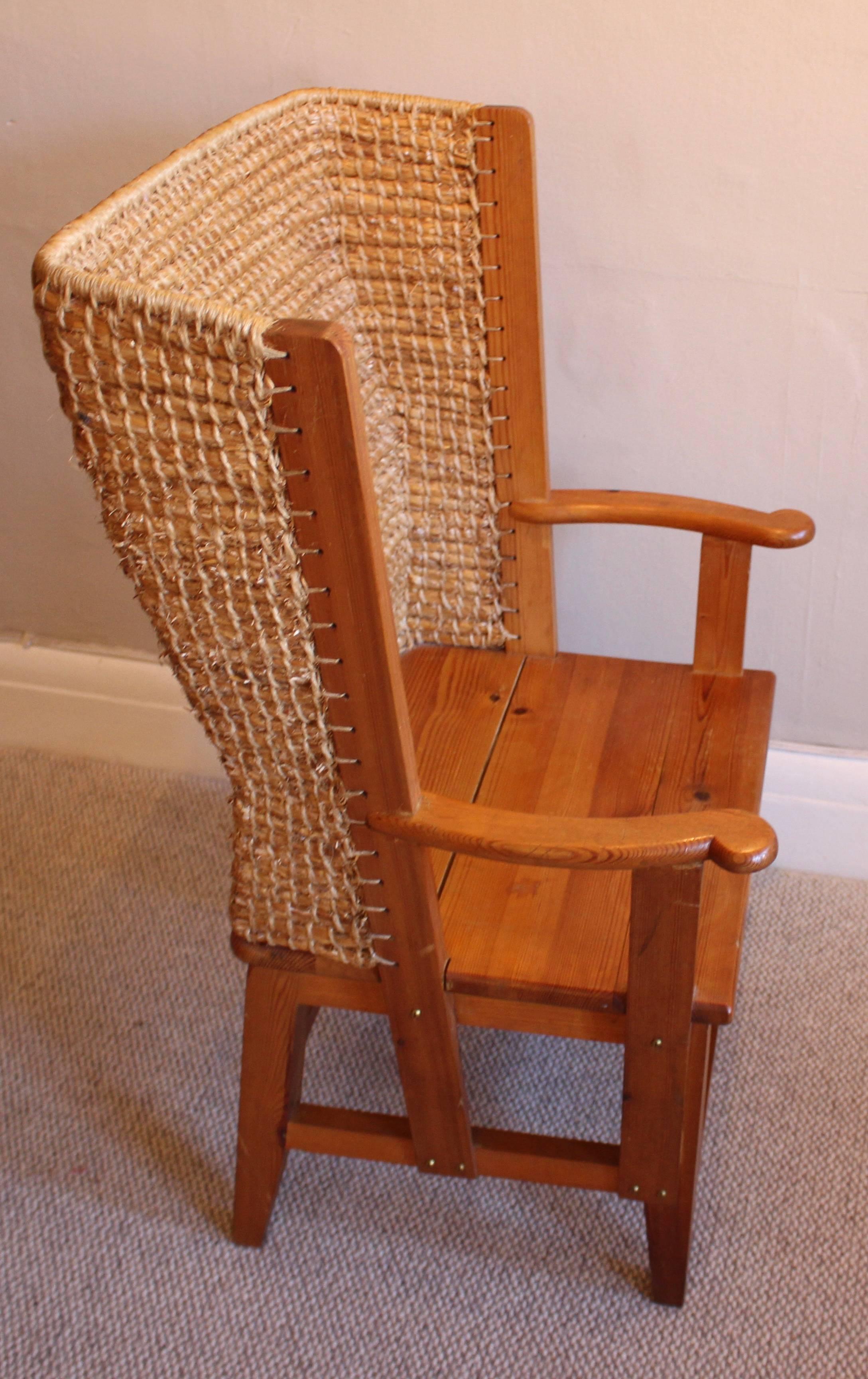 Orkney Chair of Small Proportions in Pine and Straw, circa 1970 In Excellent Condition In Heathfield, East Sussex