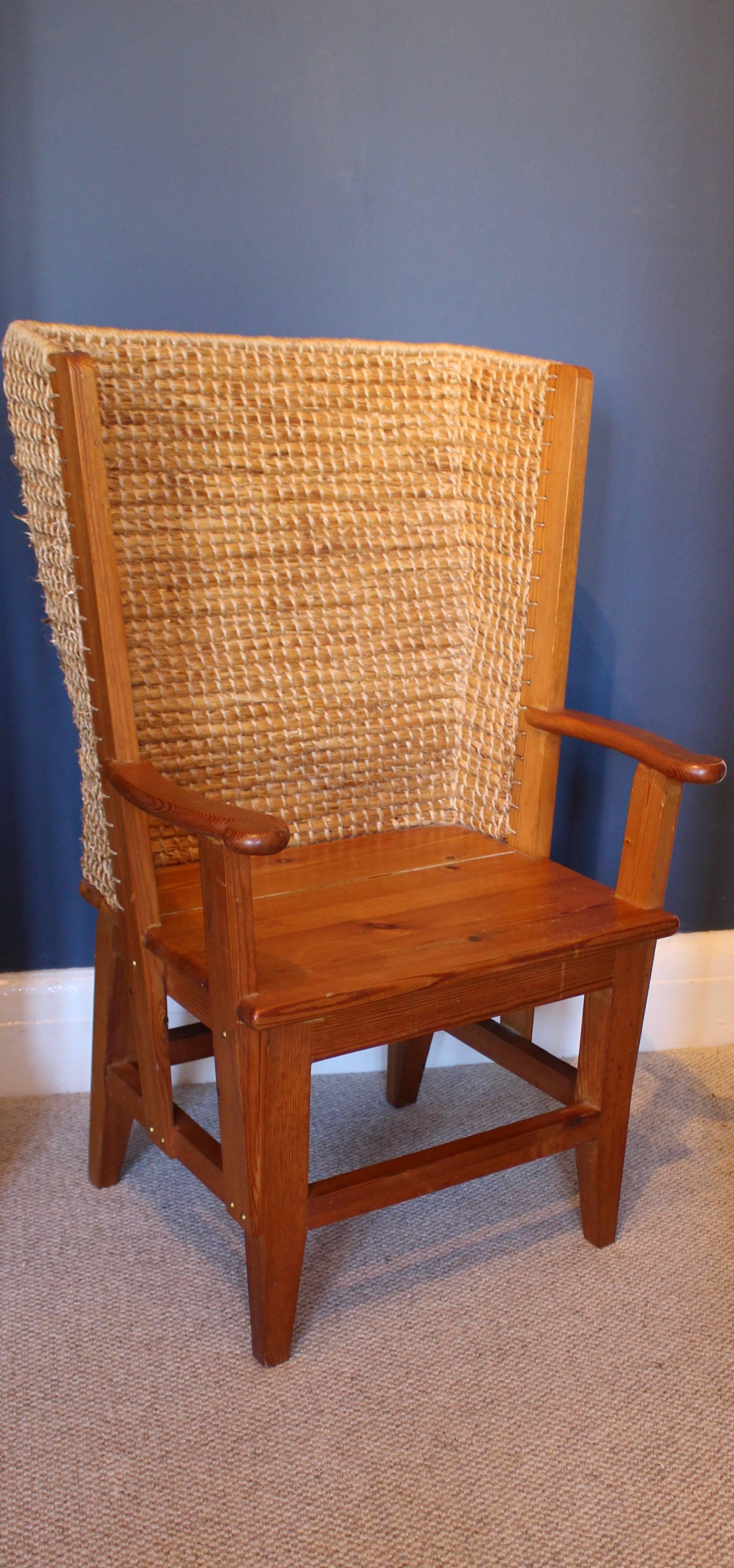 Rush Orkney Chair of Small Proportions in Pine and Straw, circa 1970