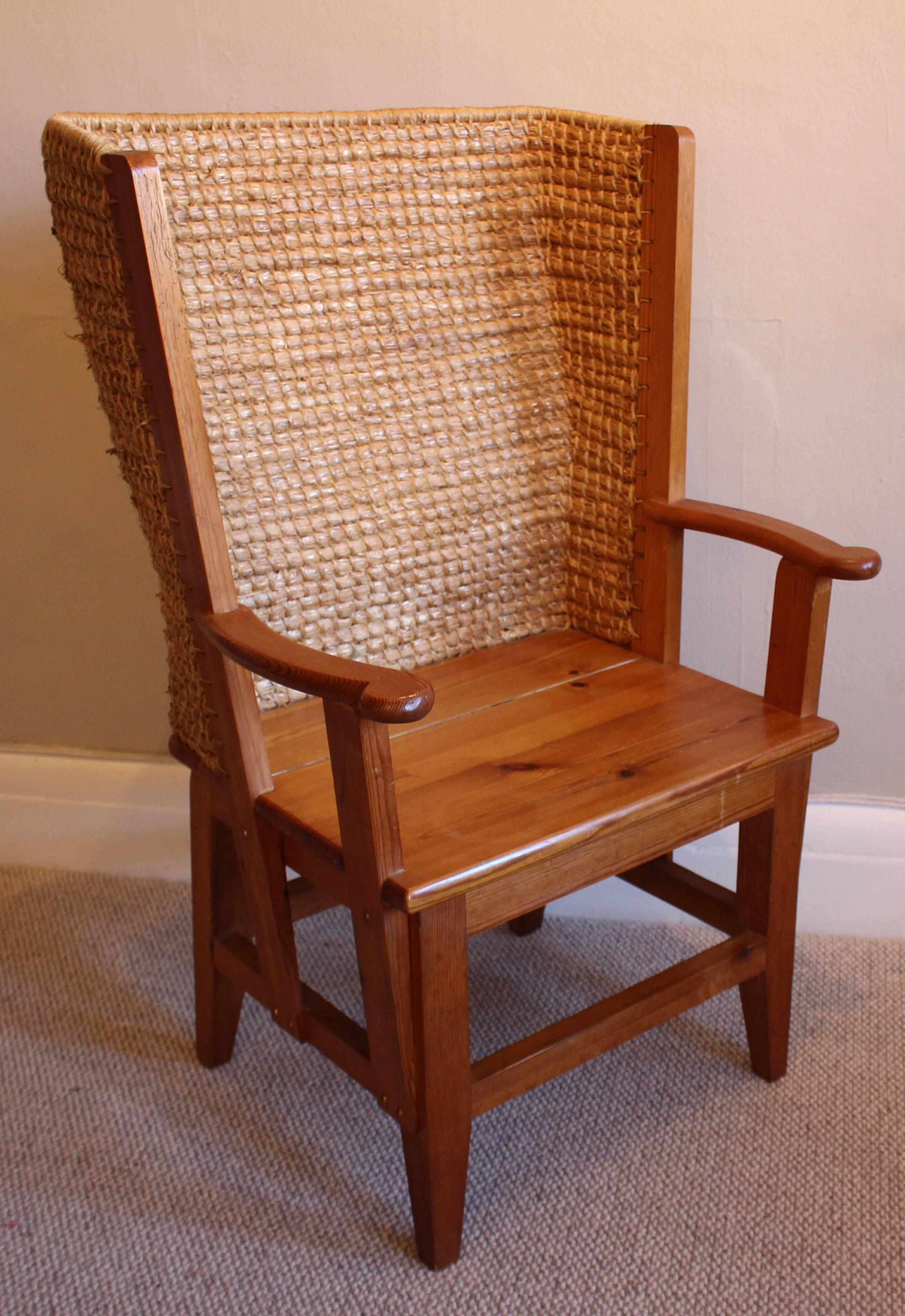 Late 20th Century Orkney Chair of Small Proportions in Pine and Straw, circa 1970