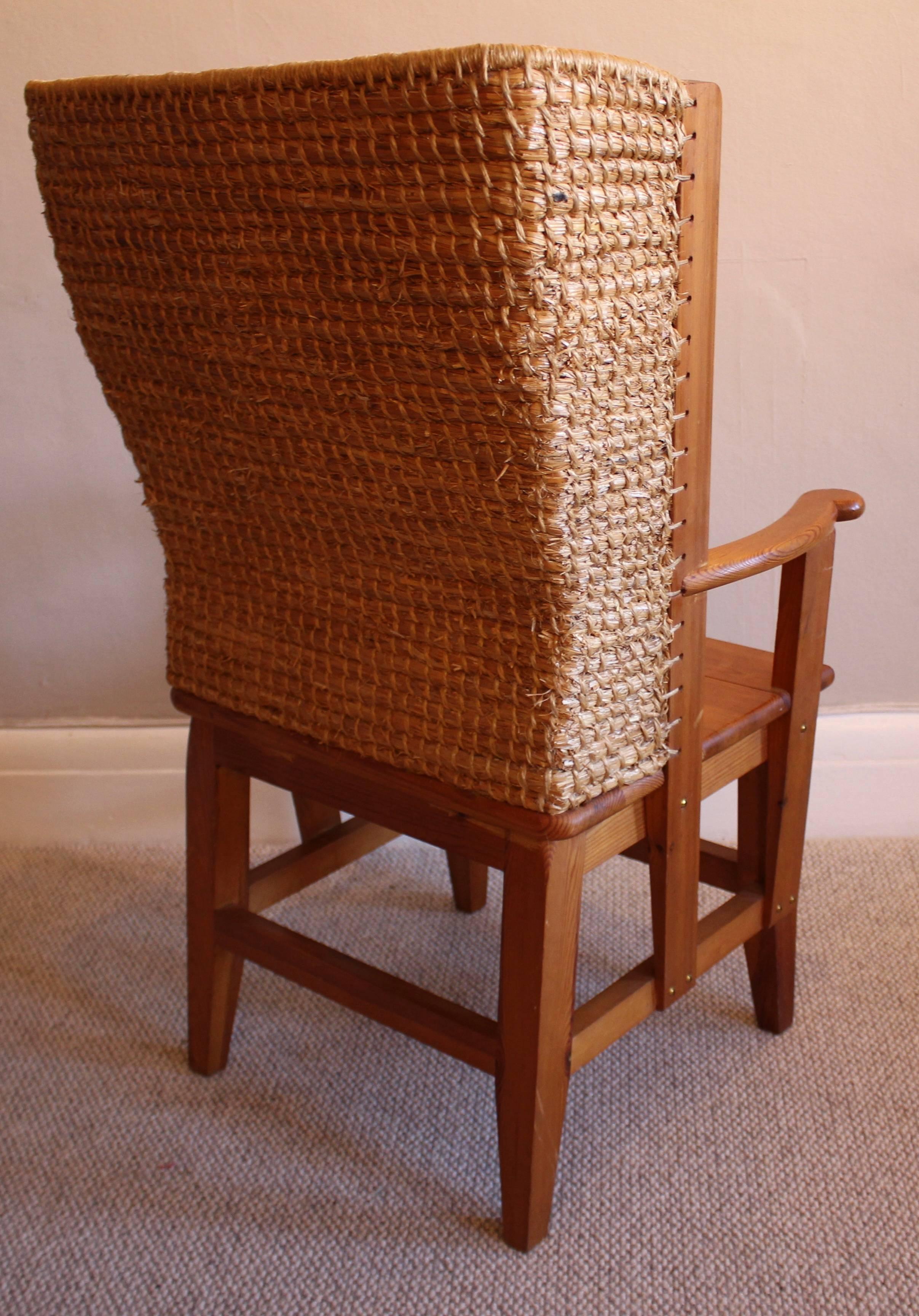 Carved Orkney Chair of Small Proportions in Pine and Straw, circa 1970