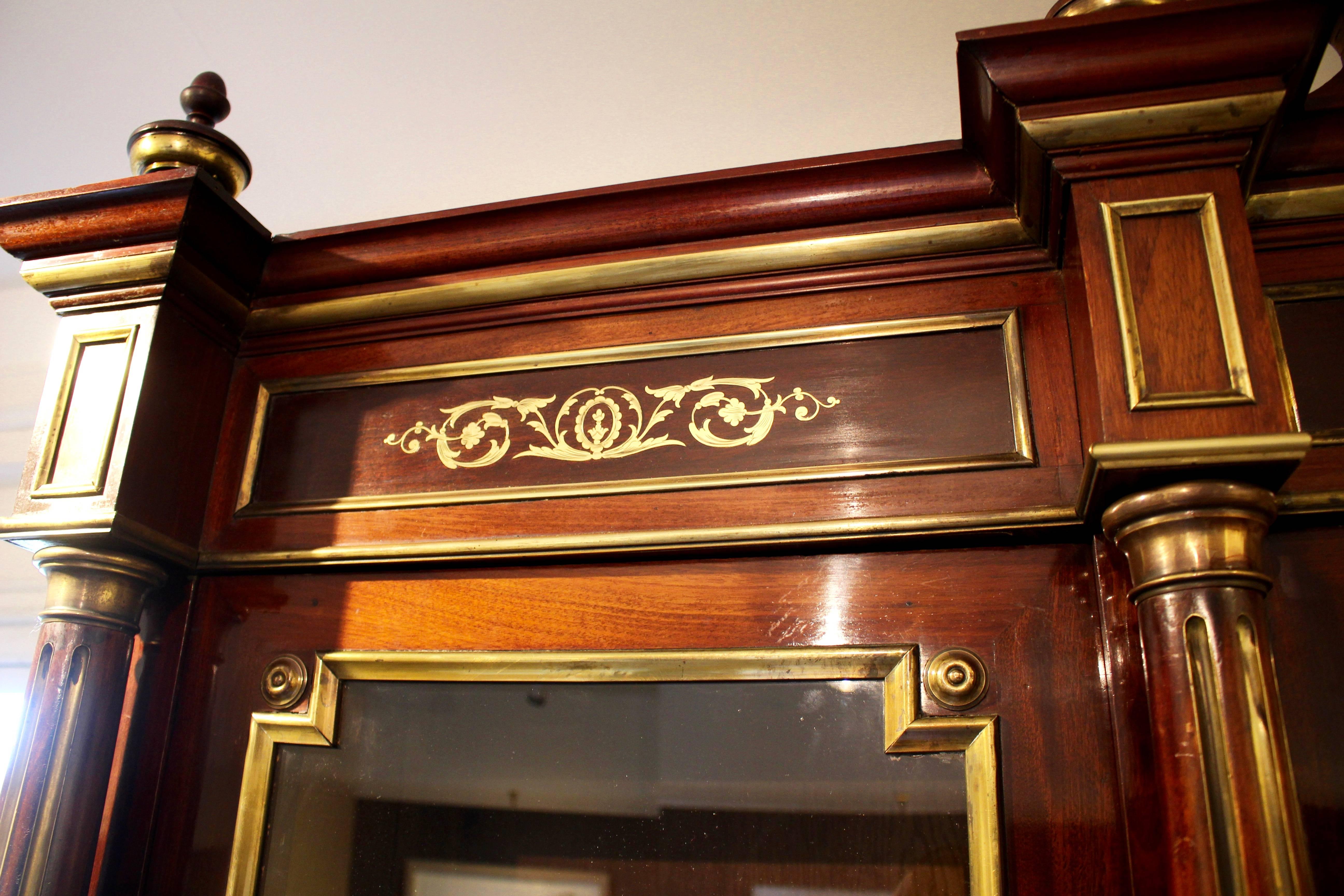 Large 19th Century French Mahogany and Brass Inlaid Bookcase or Display Cabinet 2