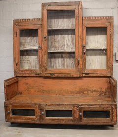 Colonial Indian Freestanding Painted Hardwood Glazed Display Cabinet