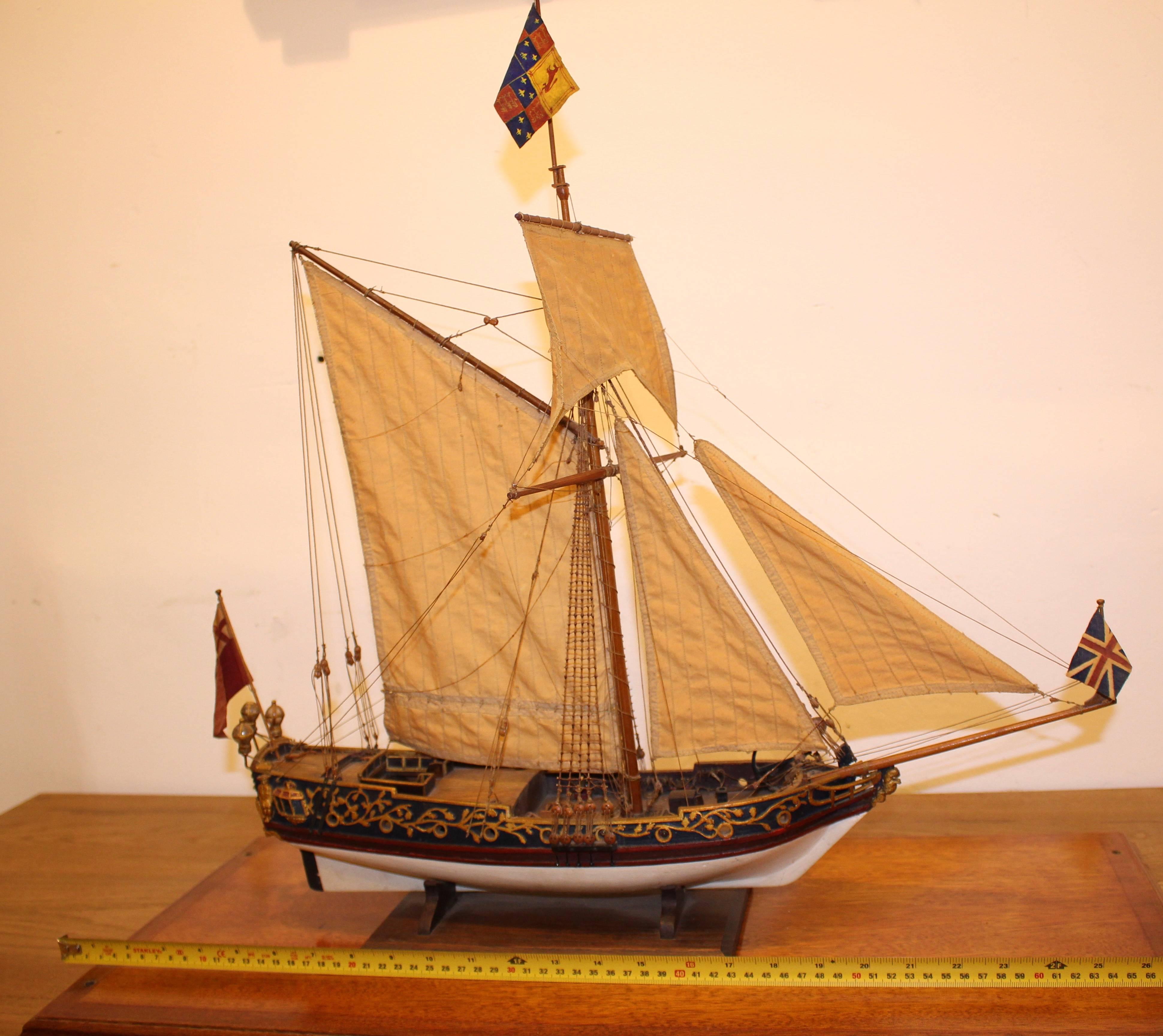 Model of the Stuart Royal Yacht in Wooden Glazed Display Cabinet, circa 1674 1