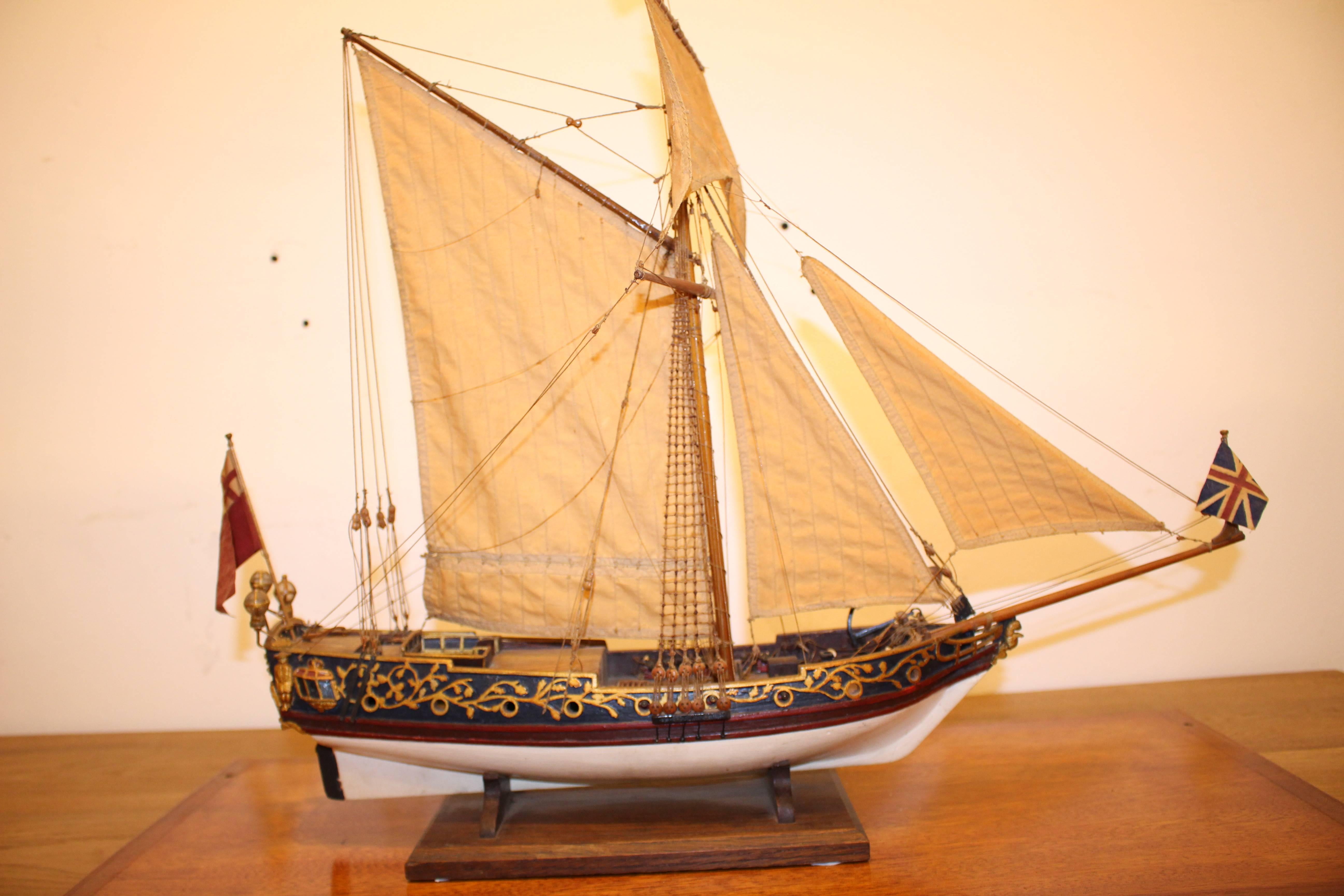 20th Century Model of the Stuart Royal Yacht in Wooden Glazed Display Cabinet, circa 1674