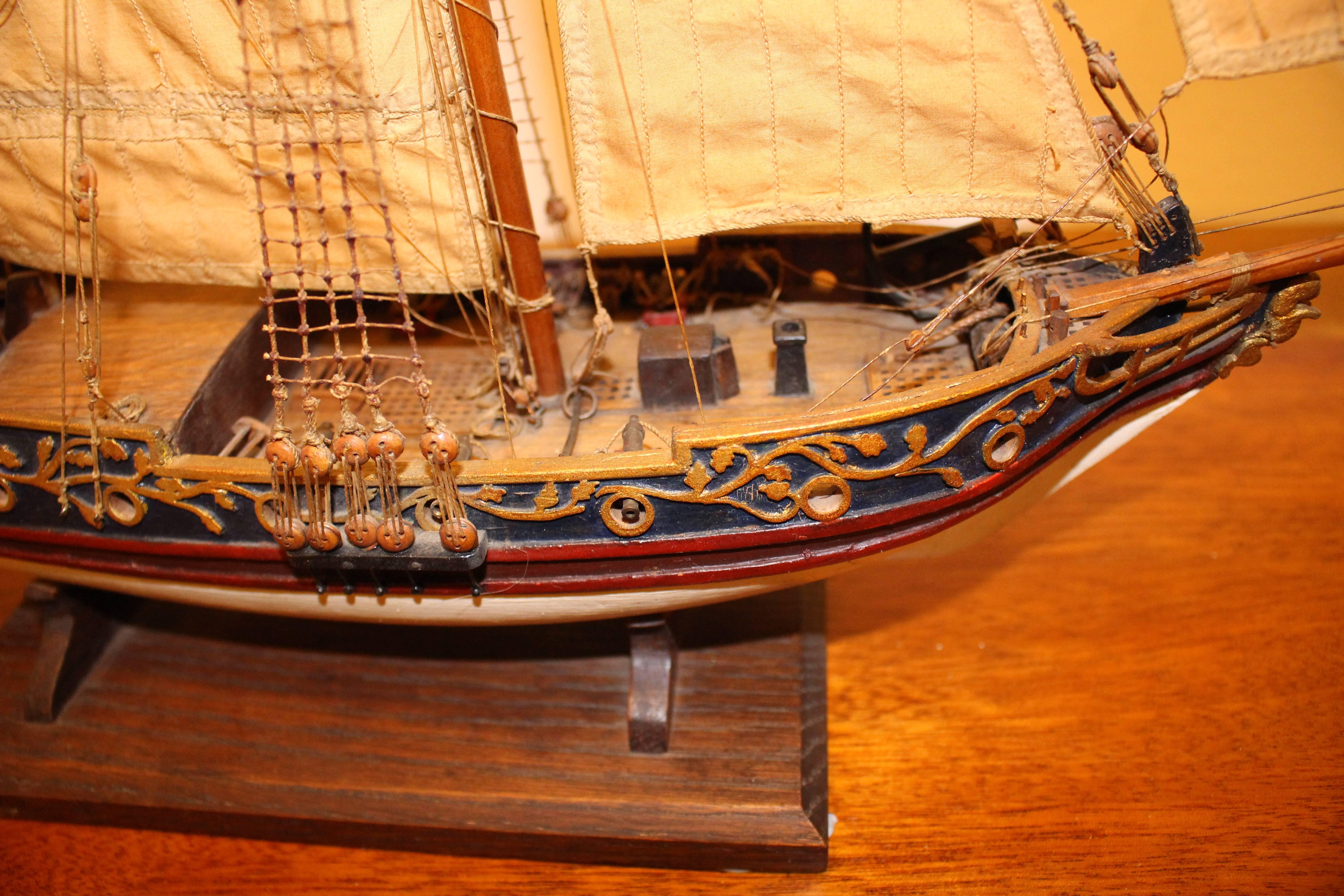 English Model of the Stuart Royal Yacht in Wooden Glazed Display Cabinet, circa 1674