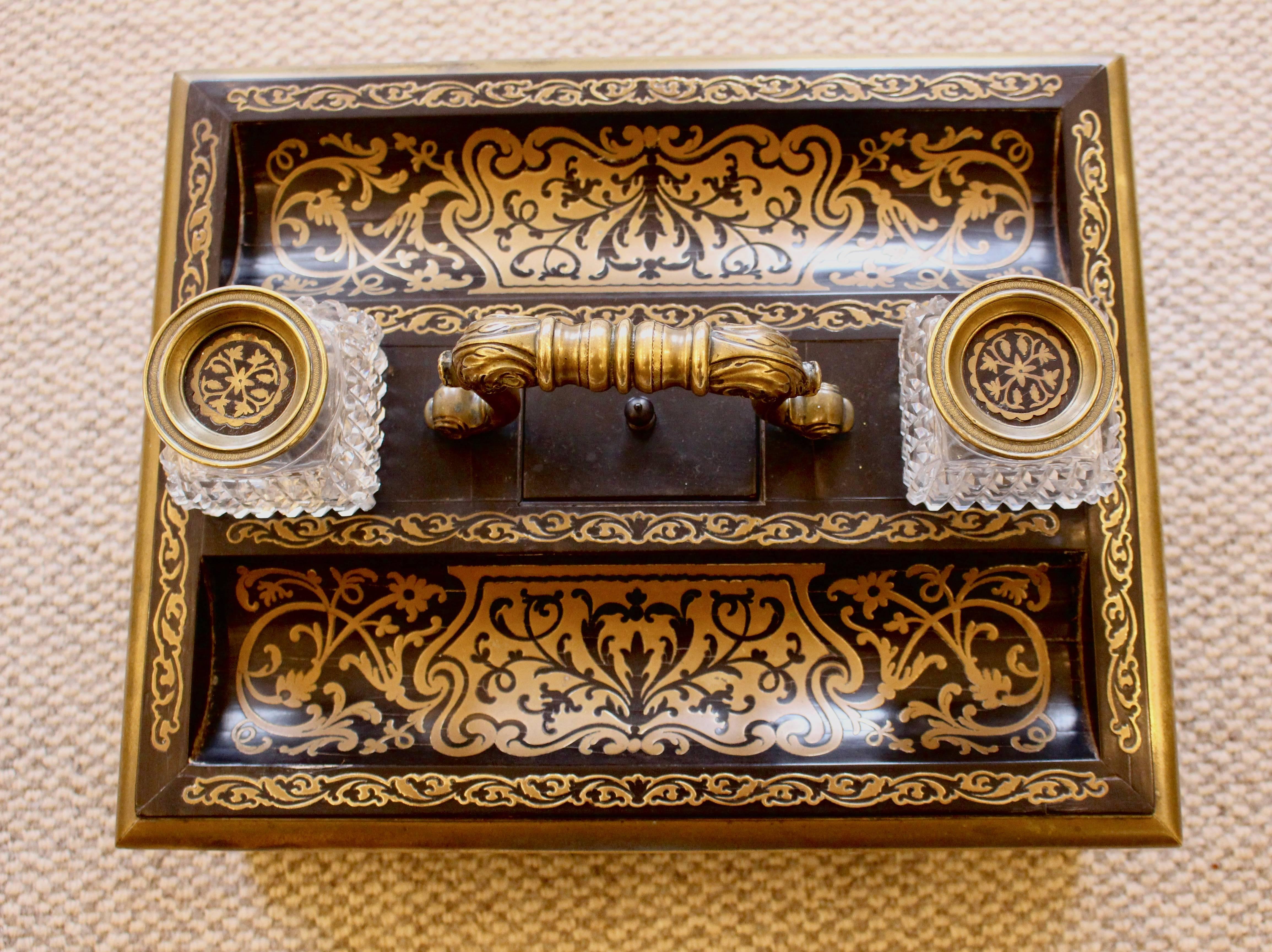 A Mid 19th Century Ebony and Boulle Inkwell Desk Stand 1