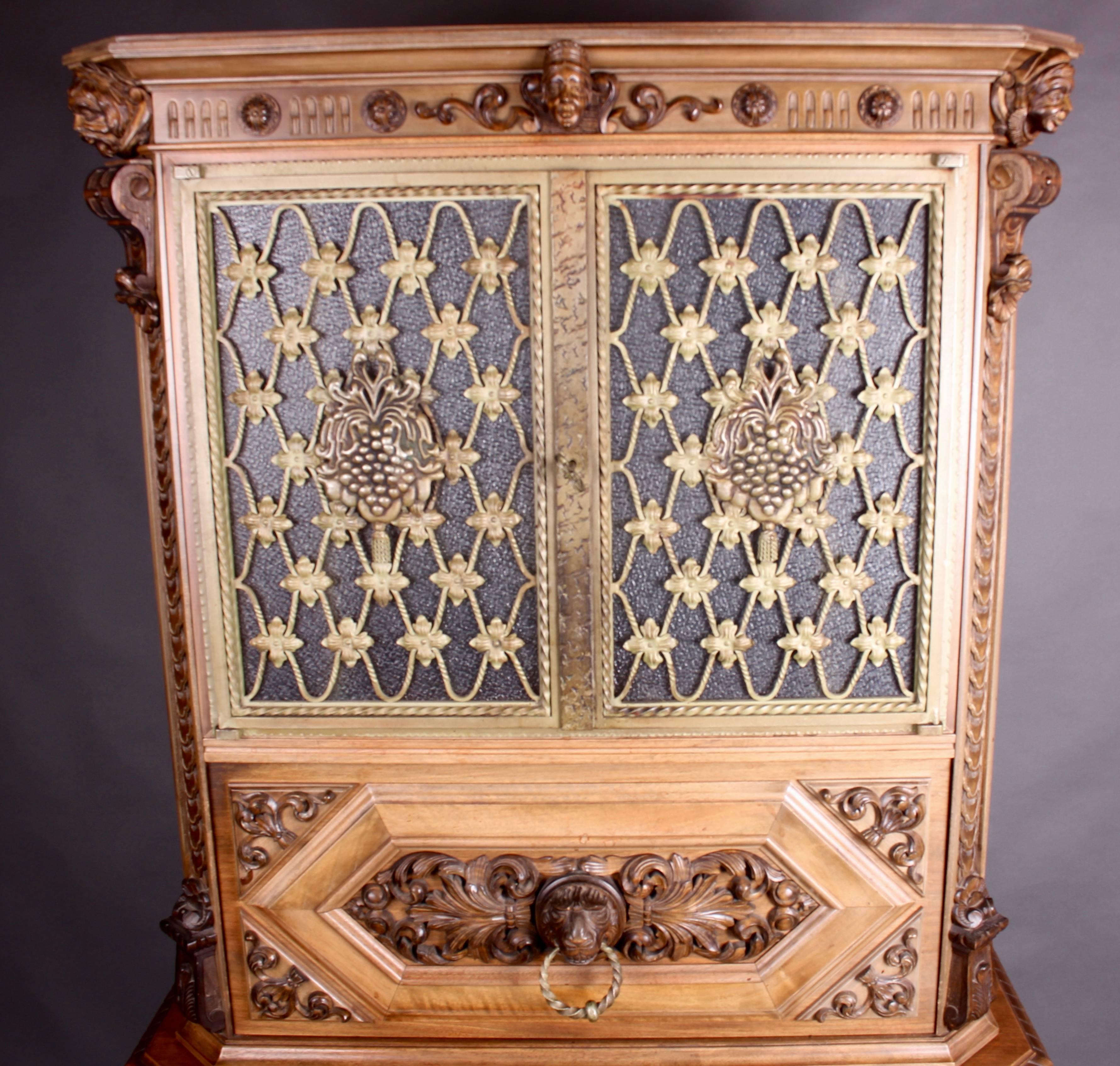 Fine Italian Carved Walnut Cocktail Cabinet For Sale 1