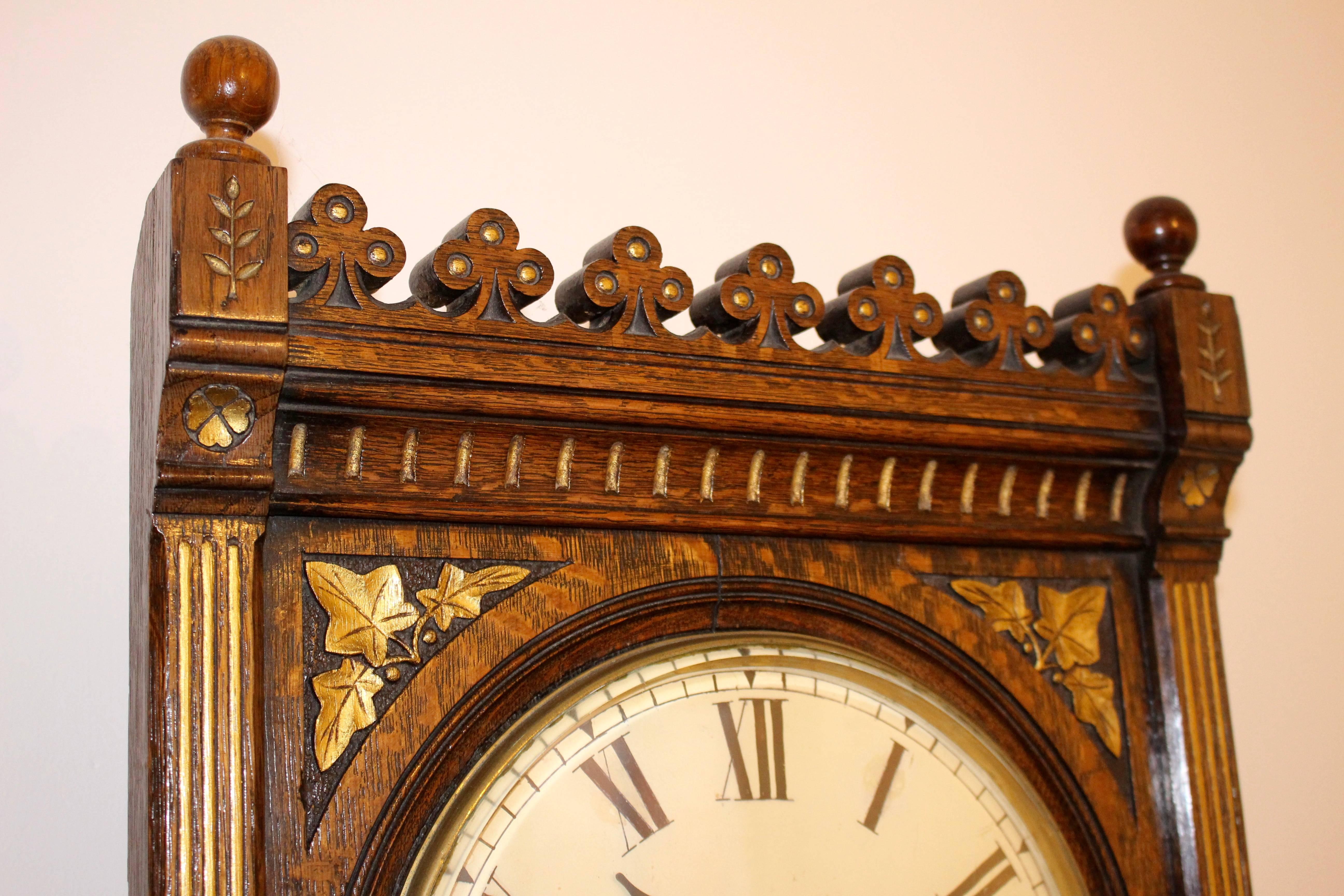 Victorian Gothic Gilt Oak Eight-Day Wall Clock 1