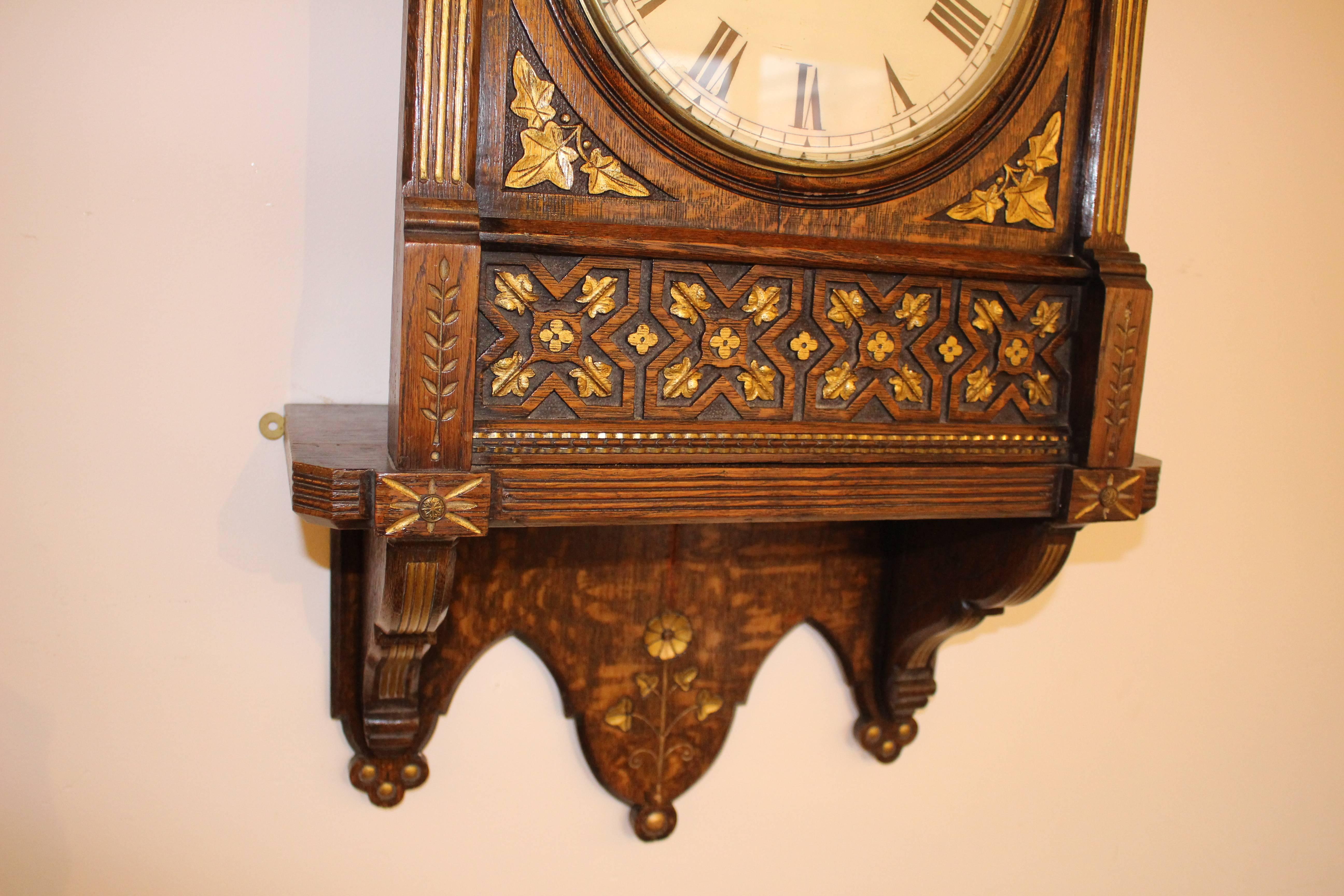 Victorian Gothic Gilt Oak Eight-Day Wall Clock 2
