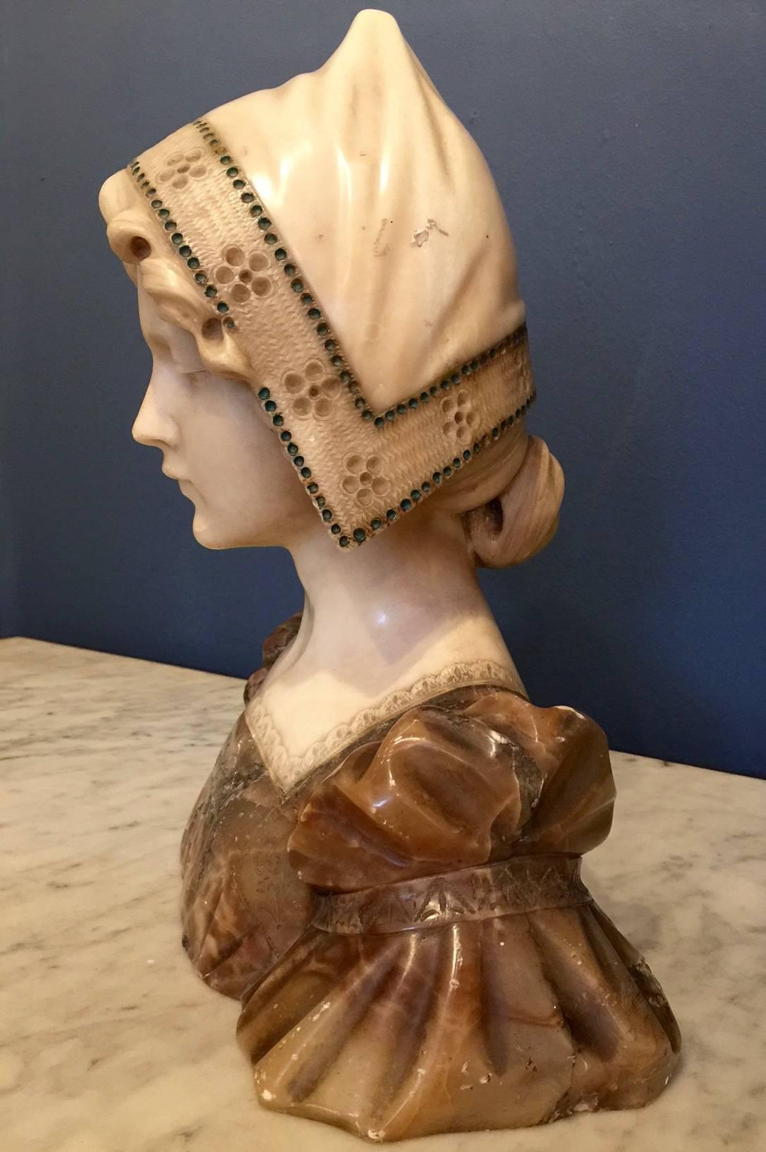 Late 19th Century Italian Alabaster Bust of a Girl, circa 1890