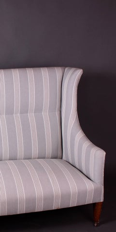 Edwardian Wingback Sofa Settee in a French Grey Stripe Fabric