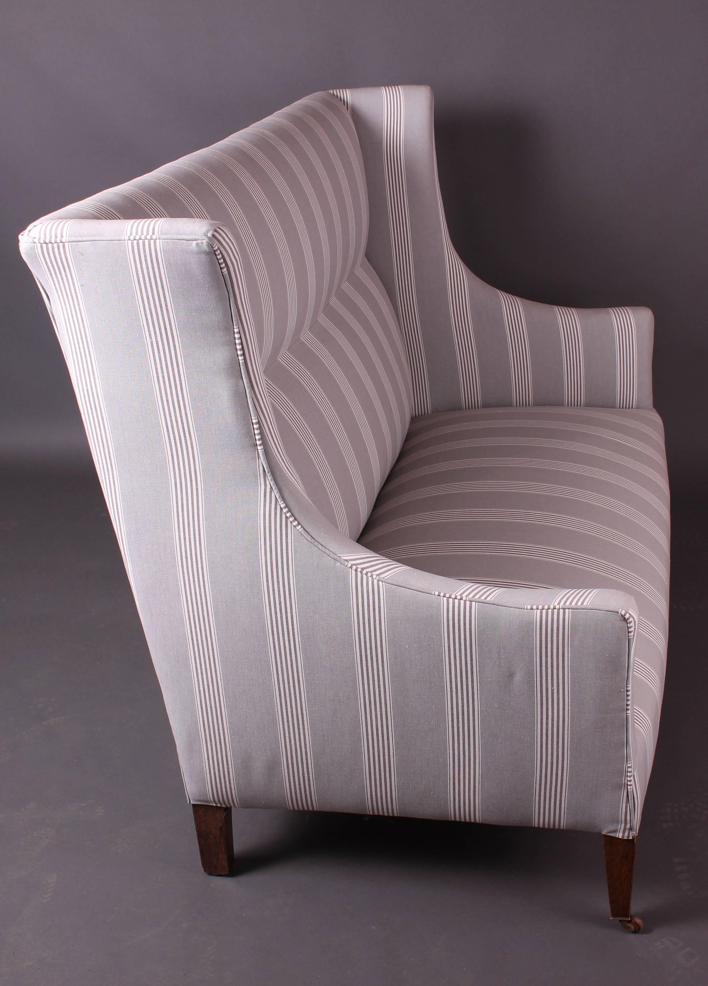 Early 20th Century Edwardian Wingback Sofa Settee in a French Grey Stripe Fabric