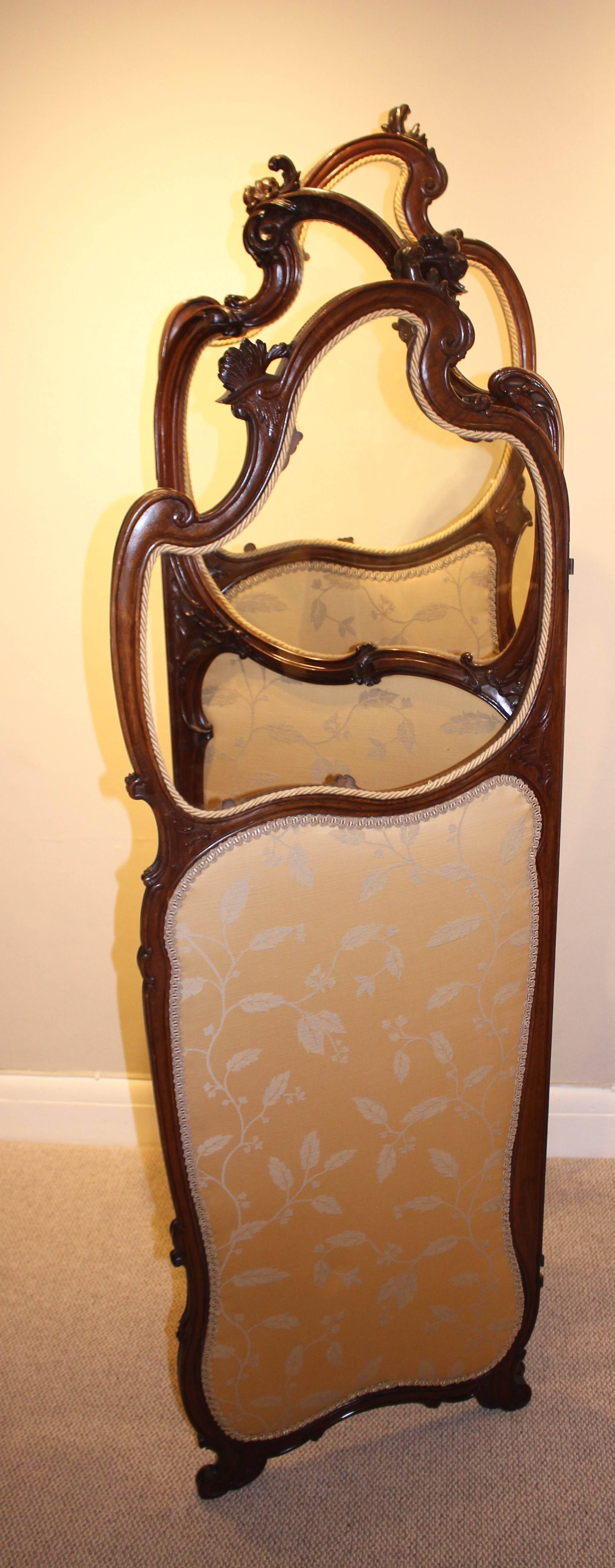 Art Nouveau Mahogany Framed Three-Fold Dressing or Draught Screen 1