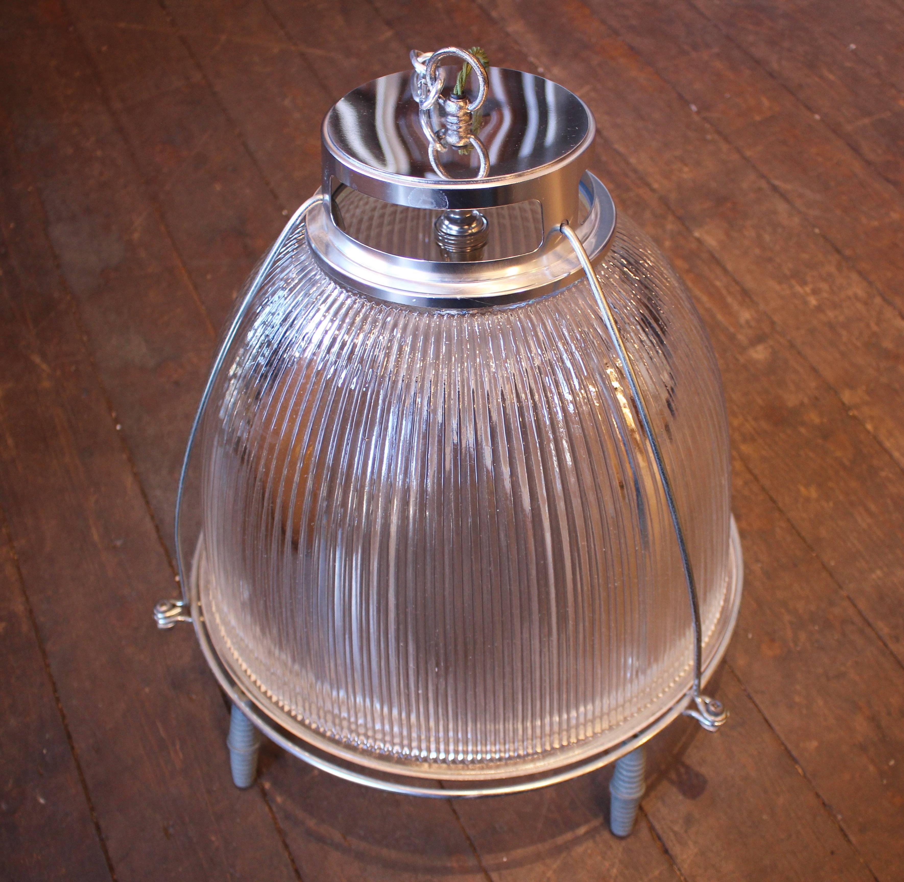 English Vintage Holophane Glass and Metal Ceiling Light