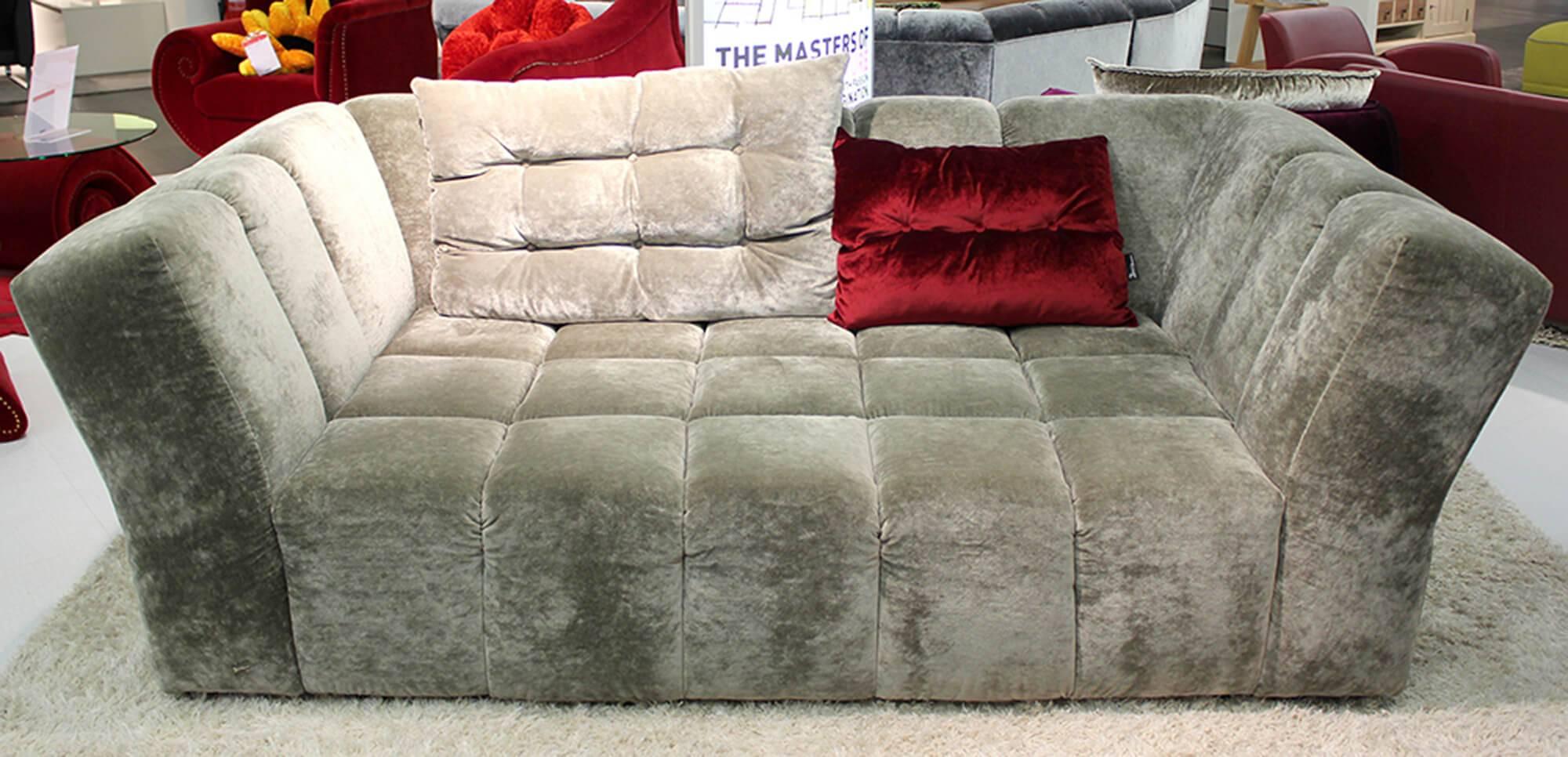 Very individual and striking sofa of the German Manufacturer Bretz. This sofa is in excellent condition since it is a well curated showroom sample.