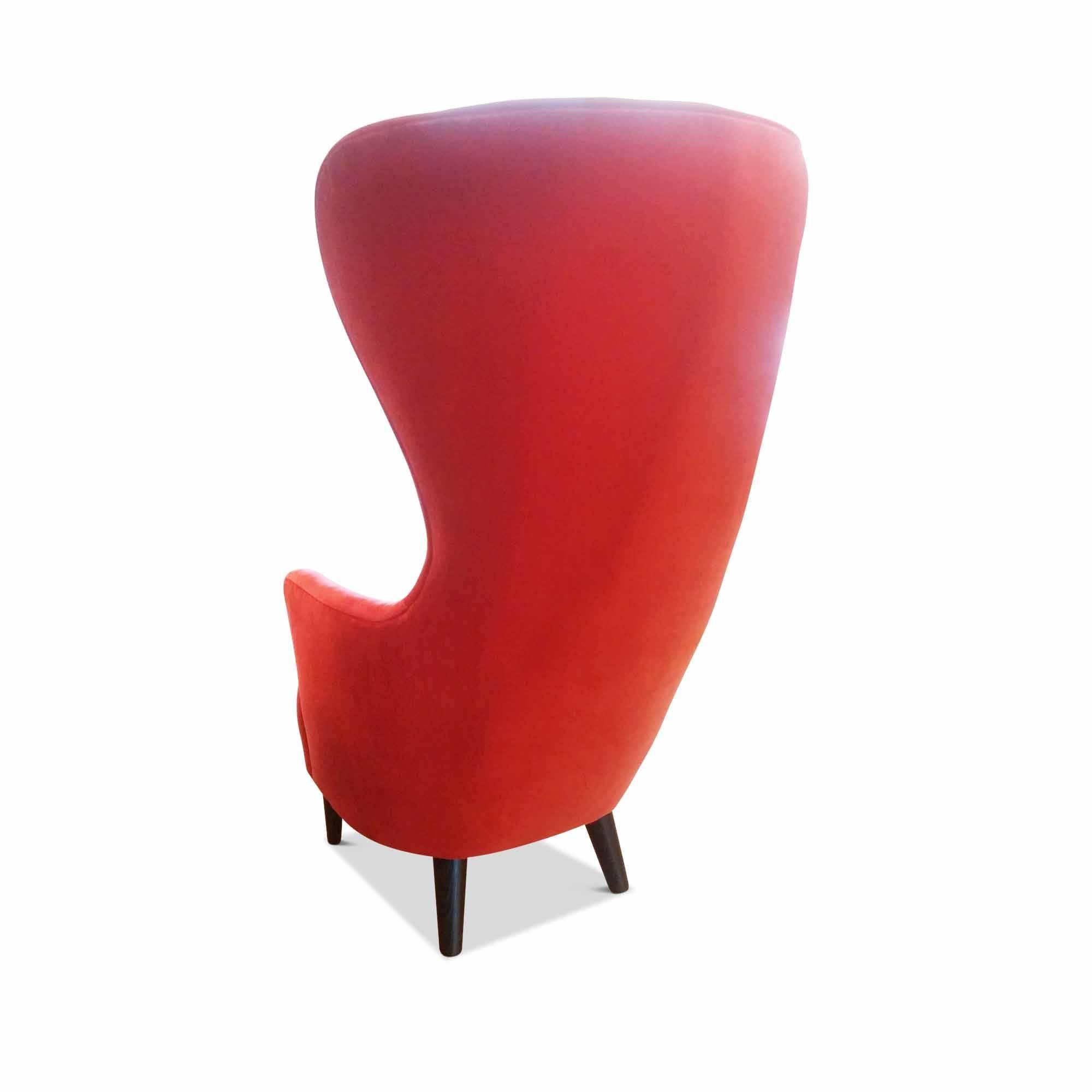 Modern Armchair “Wingback Chair” by Manufacturer Tom Dixon in Massive Wood and Velvet For Sale
