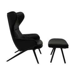 Armchair "P22" with Stool by Cassina in Aluminum and 100% Genuine Leather