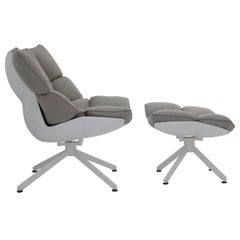 Armchair "Husk" with Stool by Manufacturer B&B Italia in Aluminium Finished