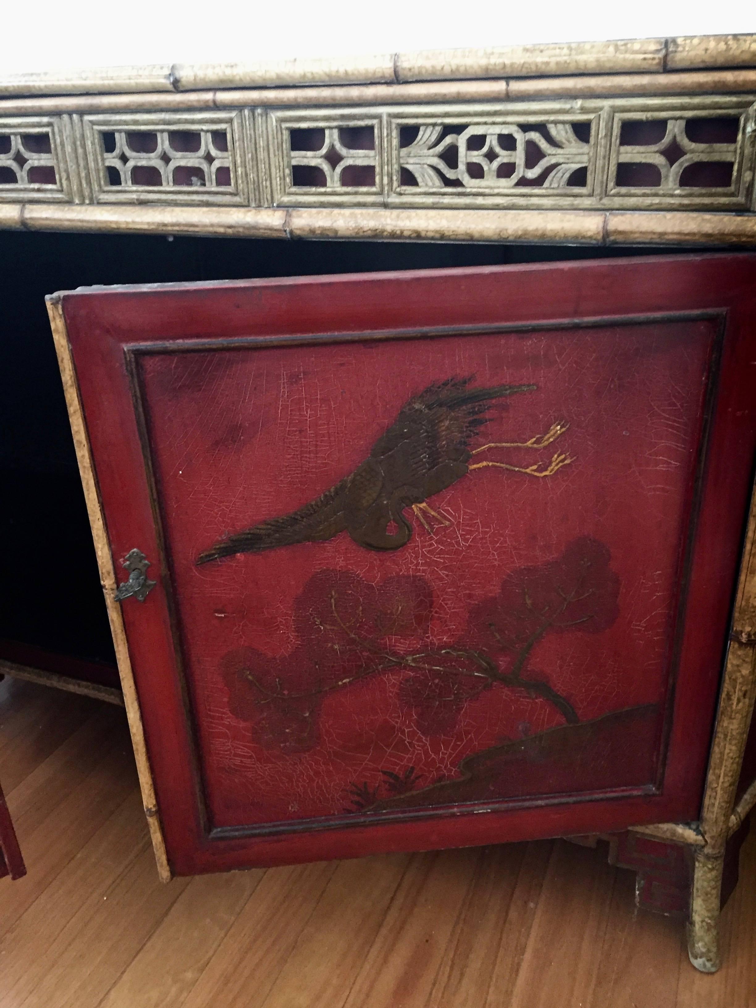 Carved Chinoiserie Red Lacquer Cabinet English, 19th Century For Sale
