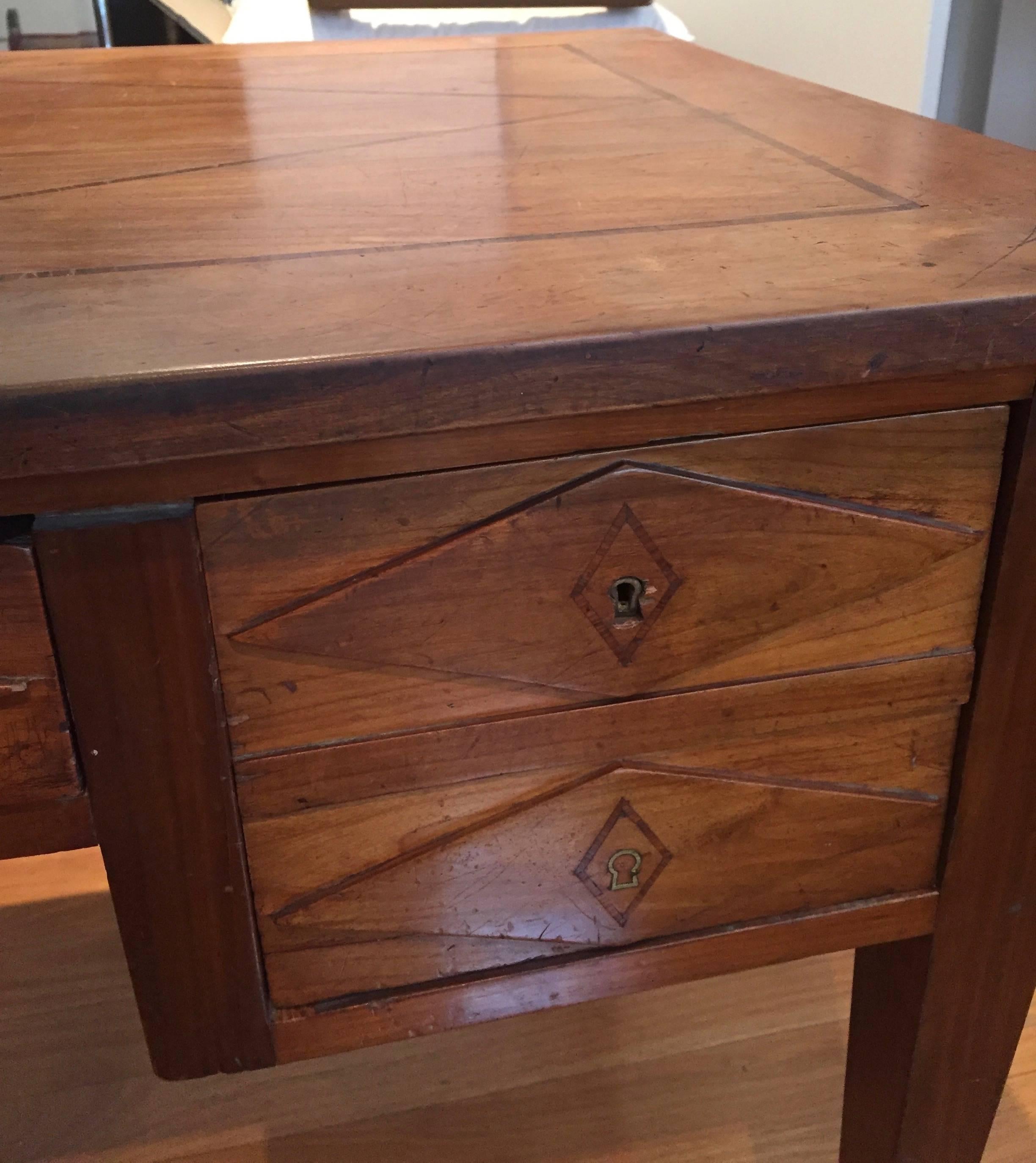 Marquetry French Early 19th Century Elm Bureau Plat For Sale