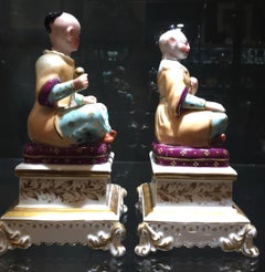 Chinoiserie Pair of French 19th Century Porcelain Perfume Bottles